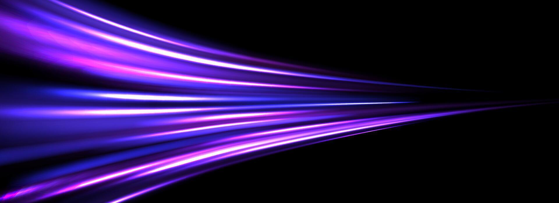 1920x698 Neon glowing streak background. Iridescent purple speed light effect. Magic trail flare lines texture. Luminous laser beams and rays wallpaper design. Futuristic neon stream stripes backdro