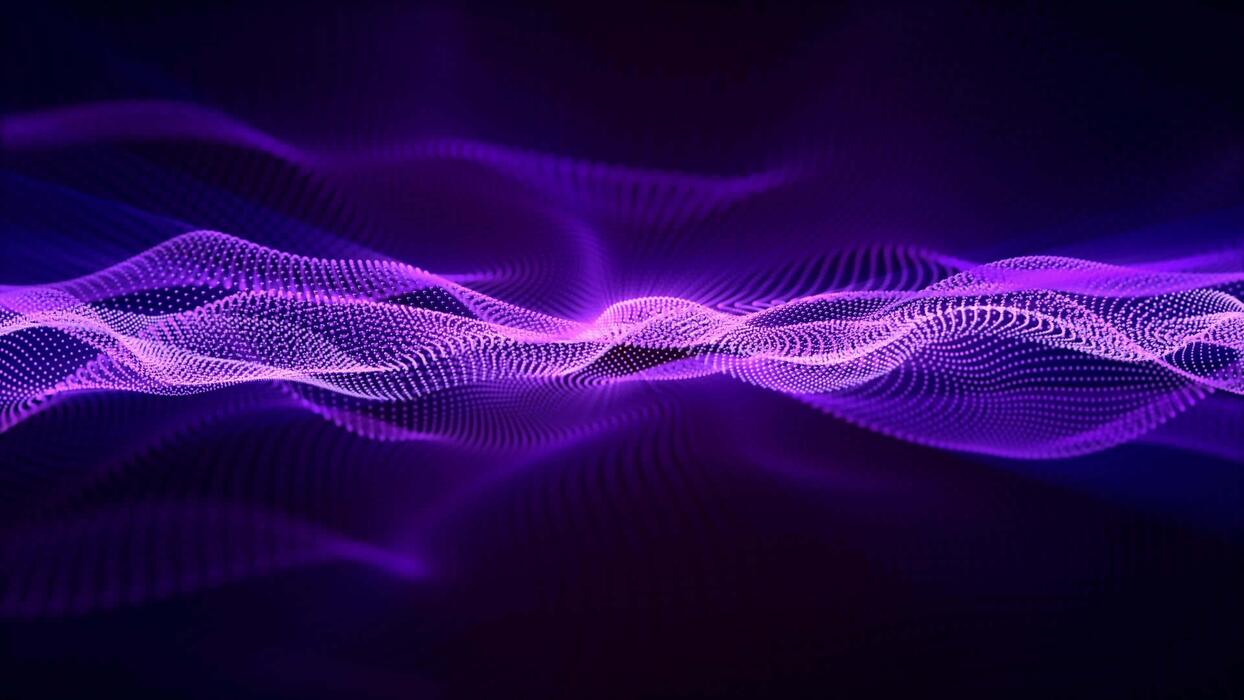1244x700 Ethereal waves of bright particles with soft purple blue glow effect. Seamless loop abstract animation of shiny energy waveform elegantly floating in a dark space. Looped digital background, 4k 60fps 46780856