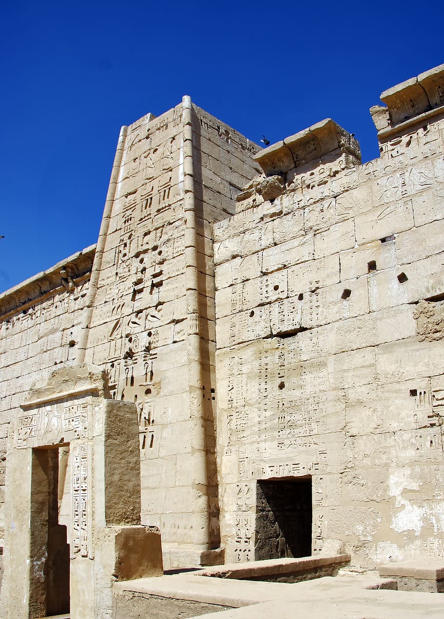 910x1270 HD wallpaper: egypt, thebes, luxor, temple, medinet habu, pylon, court, architecture