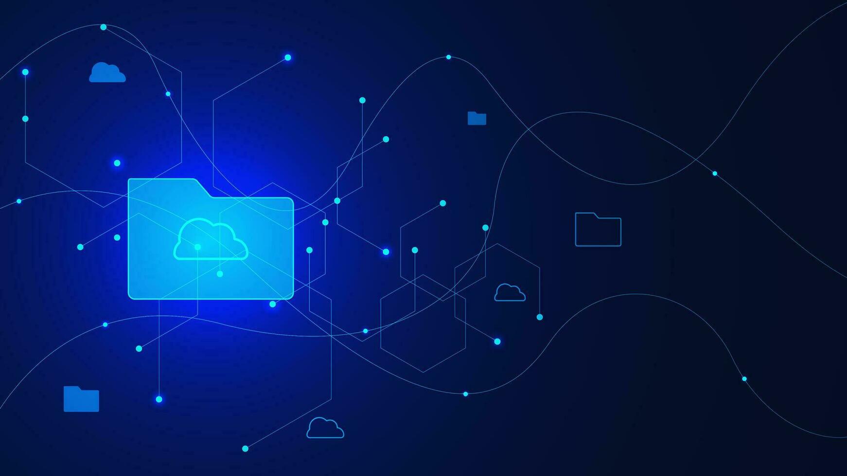 1742x980 Blue digital document folder and data transfer concept design. Modern technology background. Vector illustration