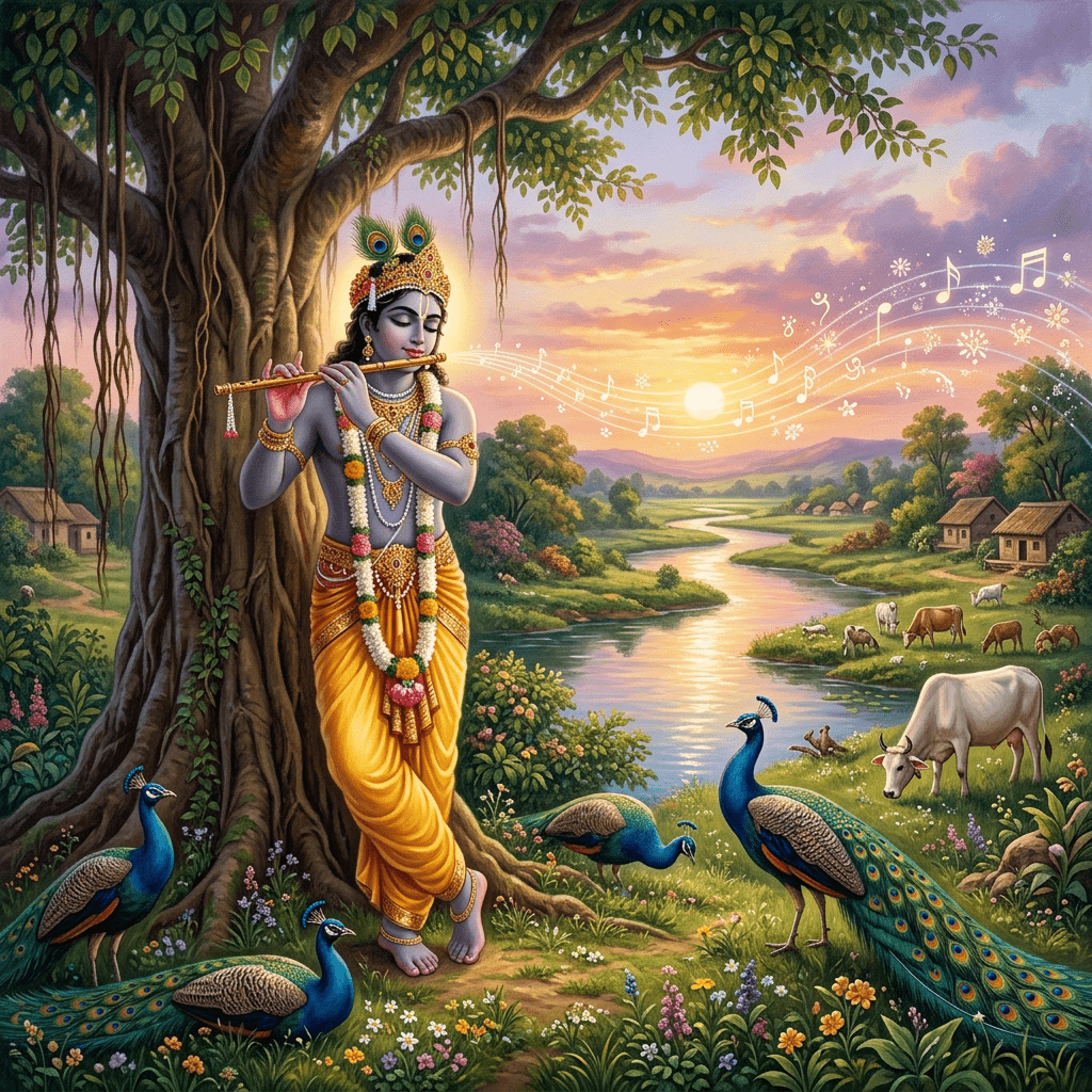 1024x1024 Ultimate HD Wallpaper Of God Shri Krishna. Divine Illustration. AI Art Generator. Easy Peasy.AI