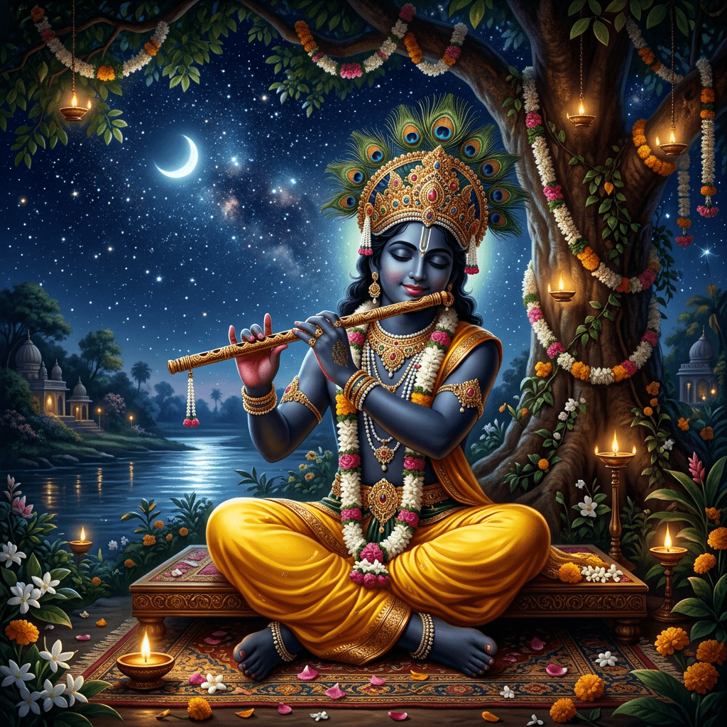 1024x1024 Ultimate HD Wallpaper Of God Shri Krishna. Divine Illustration. AI Art Generator. Easy Peasy.AI