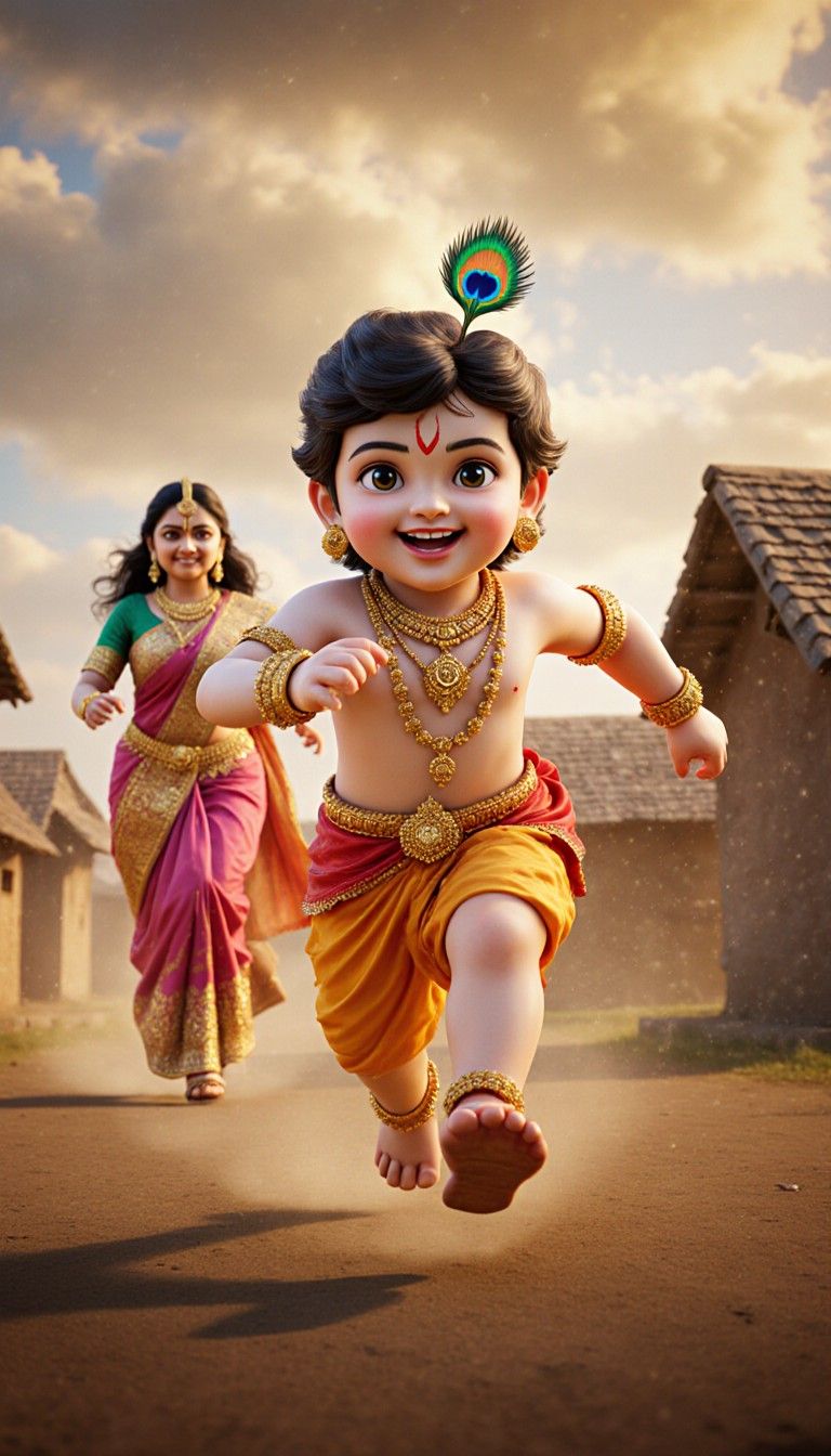 768x1344 a hyper realistic 16k ultra detailed 3D render of little krishna joyfully running forward with a playful smile Prompts. Stable Diffusion Online