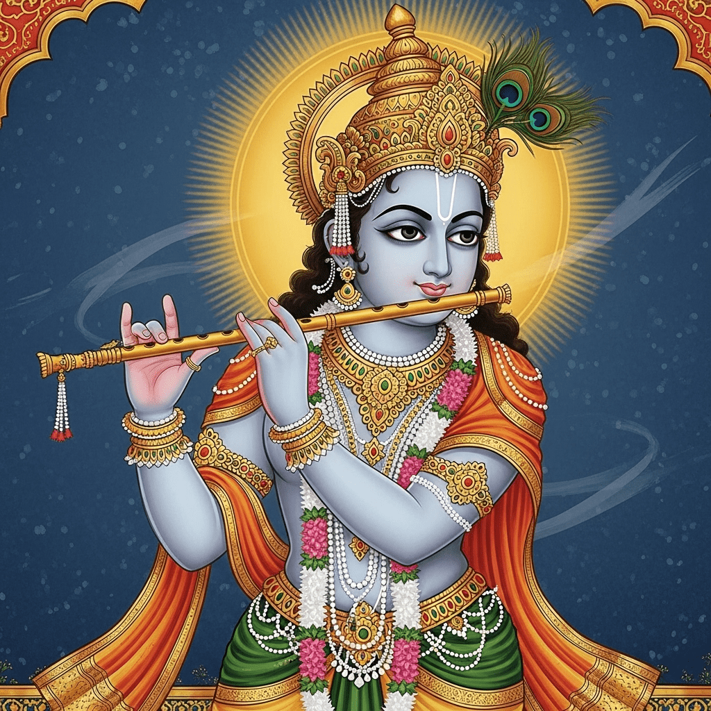 1024x1024 Ultimate HD Wallpaper Of God Shri Krishna. Divine Illustration. AI Art Generator. Easy Peasy.AI