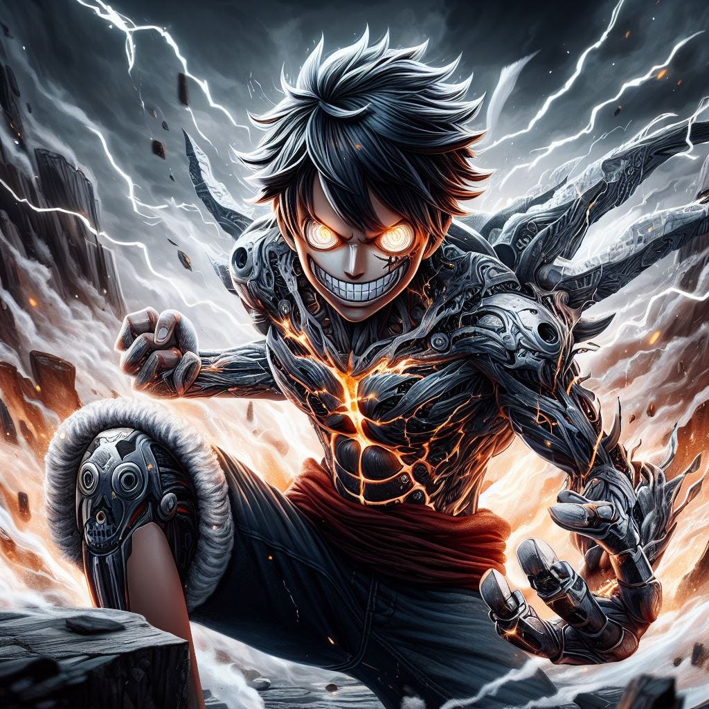 1024x1024 Imagining Luffy's Unveiling of Gear One Piece, Monkey D. Luffy, Straw Hat Pirates, Grand Line, Devil Fruit