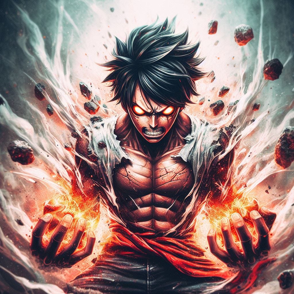 1024x1024 Imagining Luffy's Unveiling of Gear One Piece, Monkey D. Luffy, Straw Hat Pirates, Grand Line, Devil Fruit