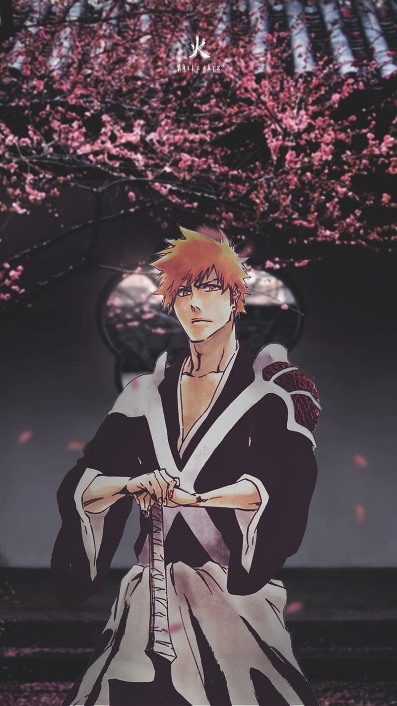 800x1422 Ichigo Kurosaki, anime, art, bleach anime, ichigo, japan, naruto, samurai, sword, HD phone wallpaper