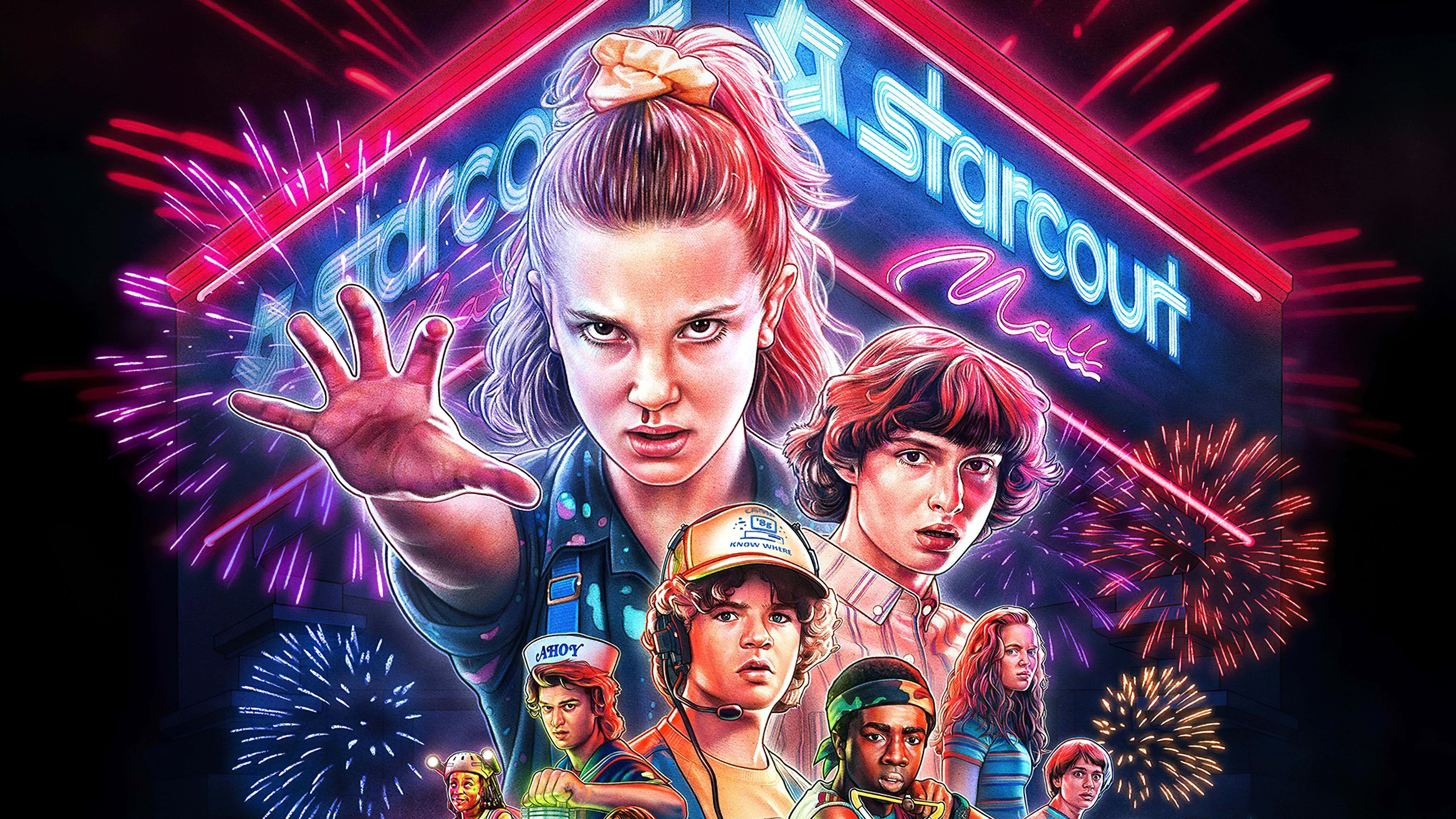 7680x4320 Download Colorful Stranger Things With Fireworks Wallpaper