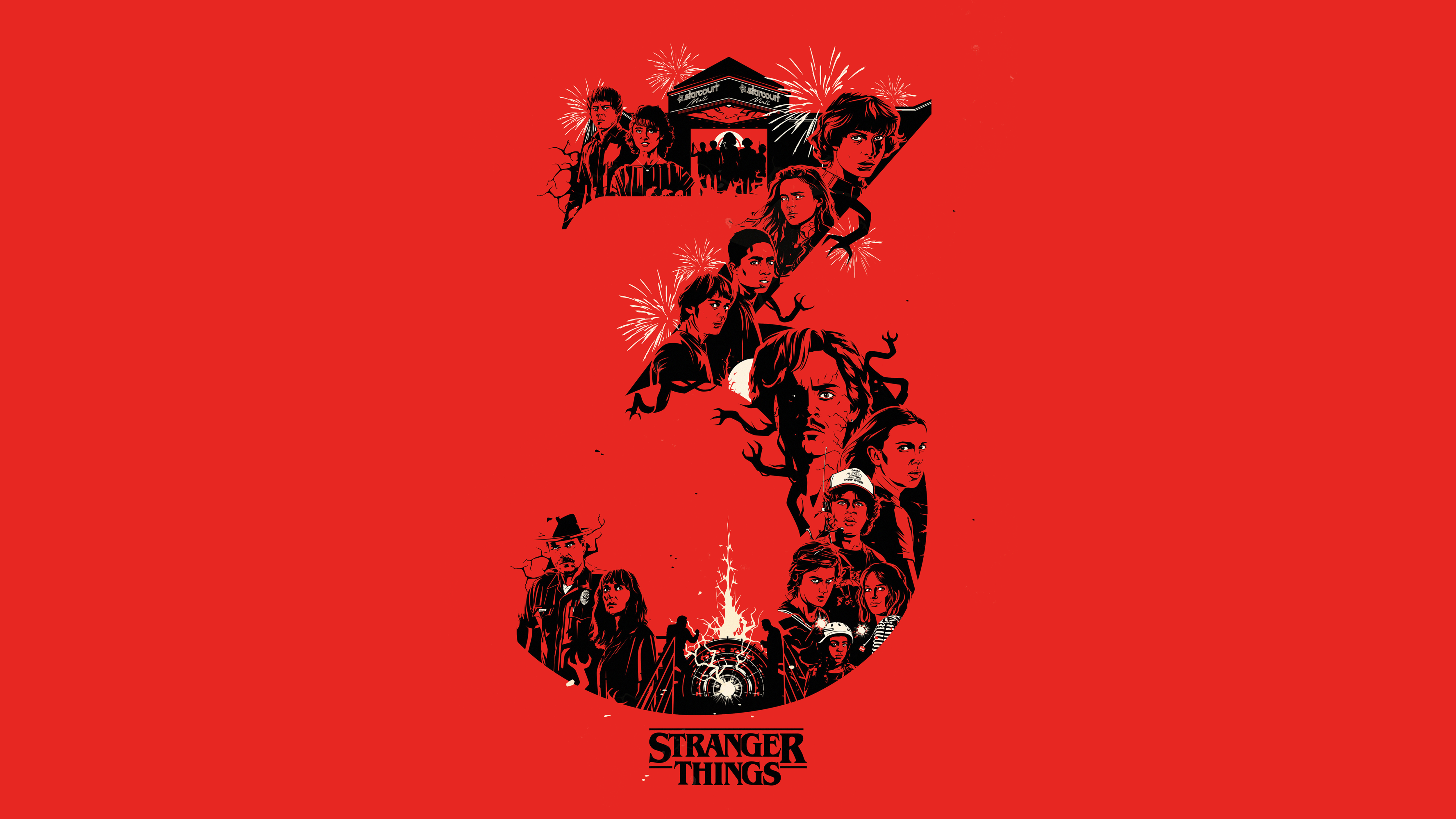 4480x2520 Stranger Things Season 3 Wallpaper 4K, 5K, Red background