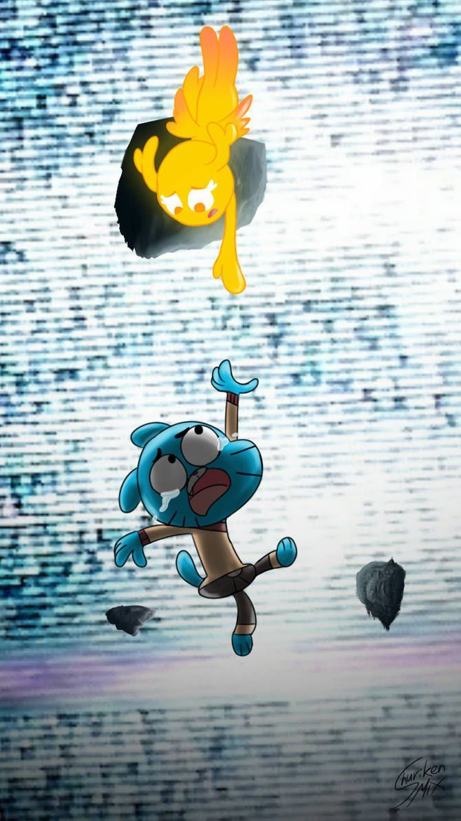 670x1192 The fall by ShurikenMix. Gumball kissing, Gumball and darwin falling, Gumball house wallpaper