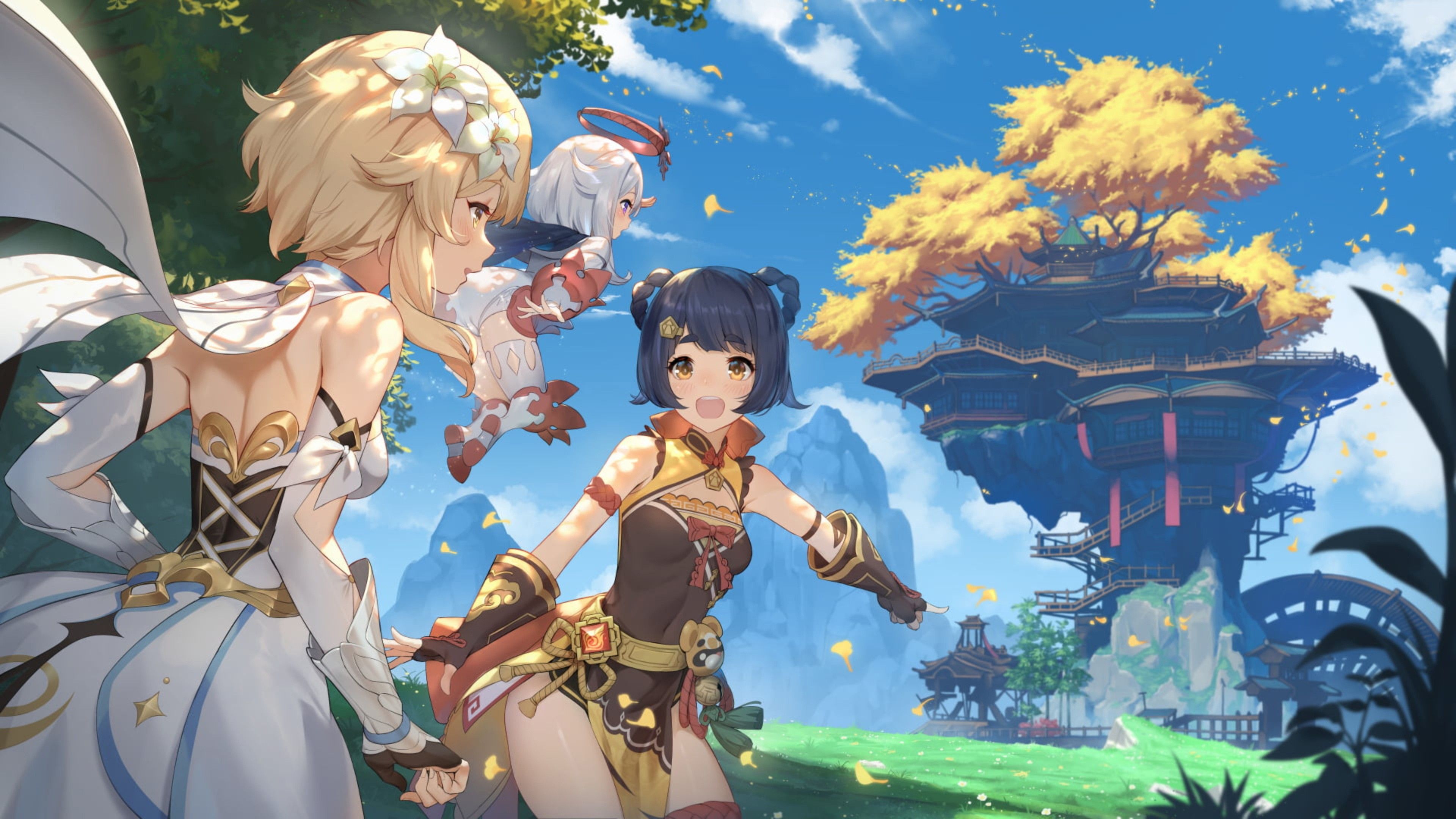 3840x2160 traveler xiangling paimon genshin impact HD games Wallpaper
