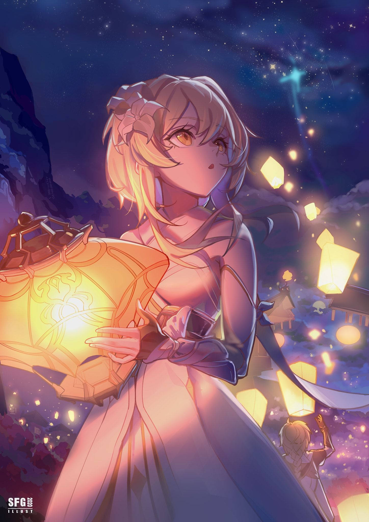 1448x2048 Download Traveler With Lantern Genshin Impact Phone Wallpaper