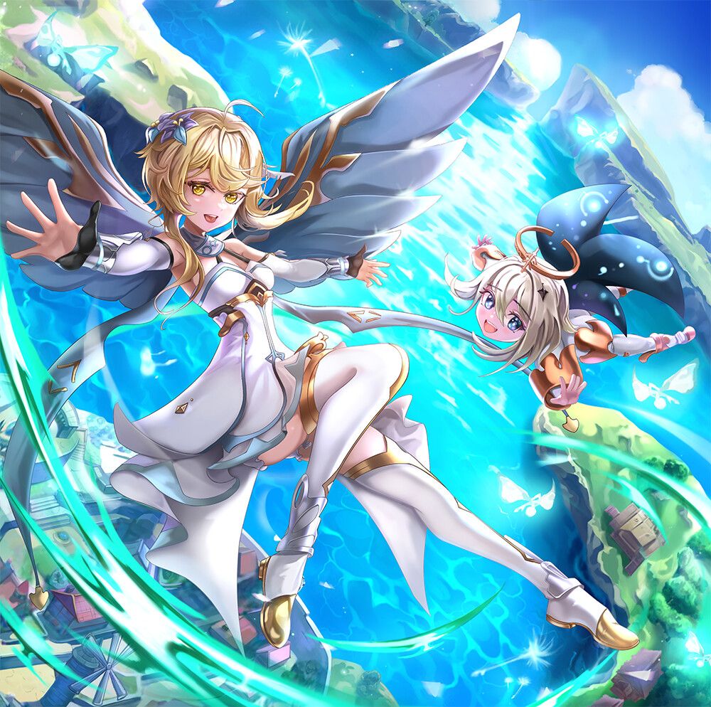 1000x994 genshin impact traveler x paimon