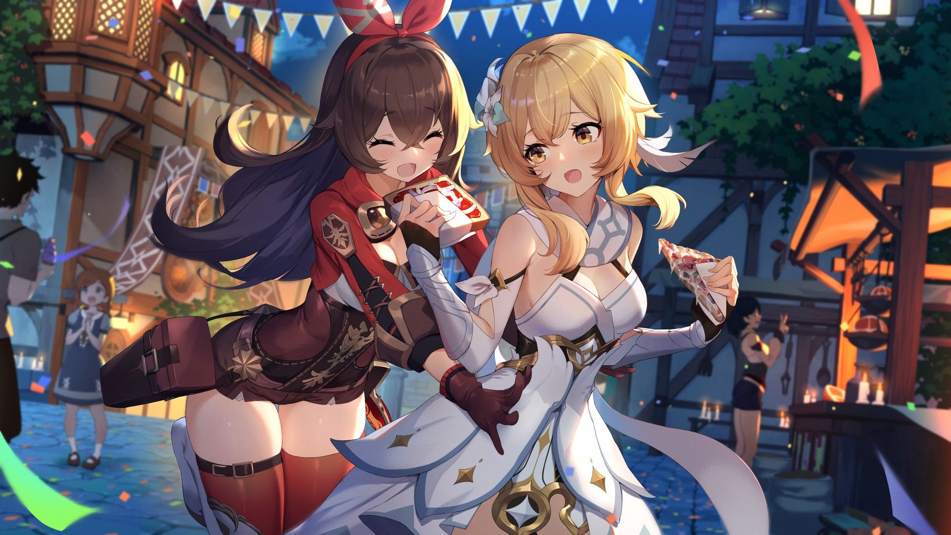 1920x1080 traveler and amber genshin impact HD games Wallpaper