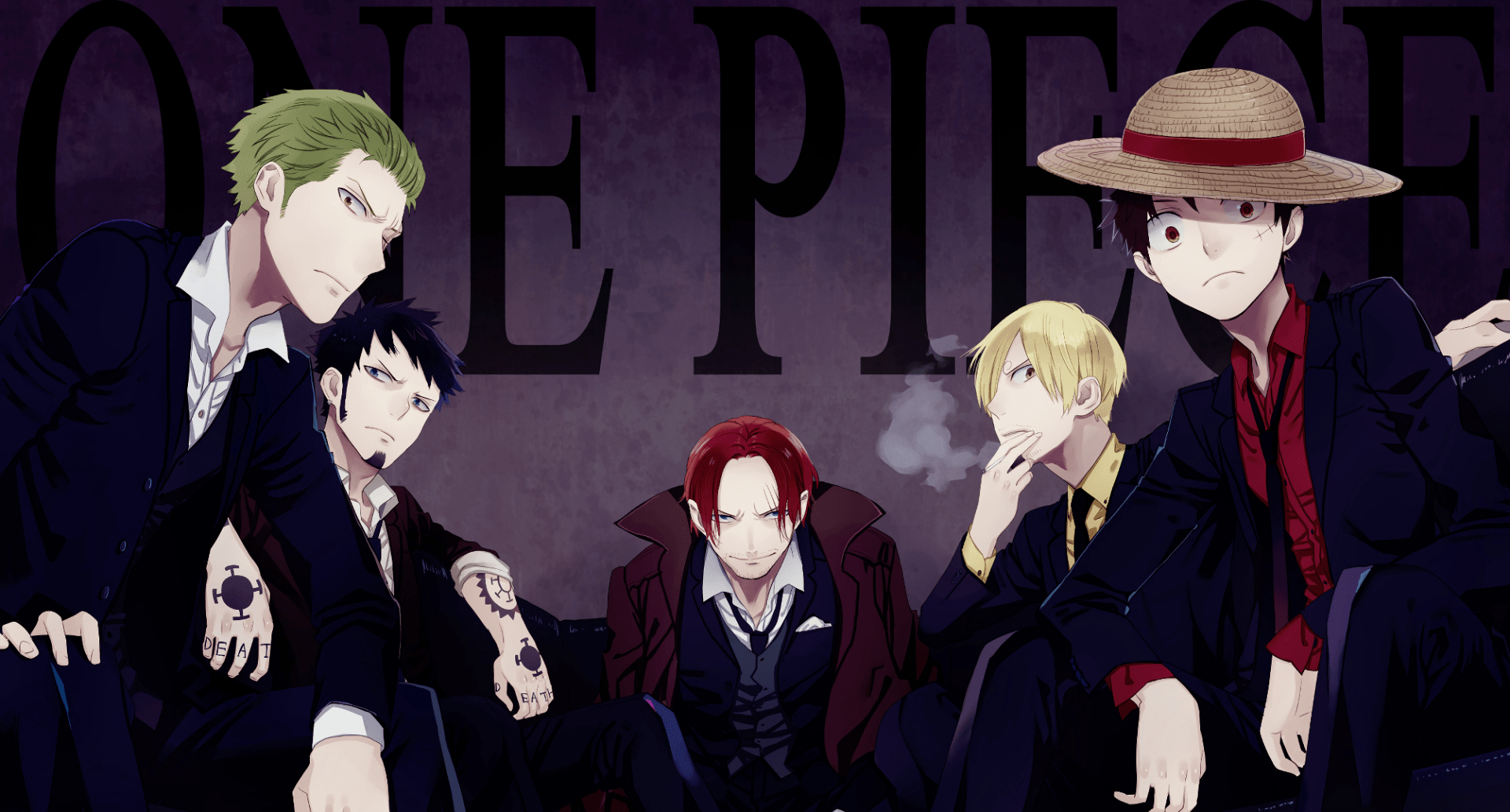 1920x1033 One Piece HD Wallpaper: Shanks, Zoro, Law, Sanji, Luffyx1080