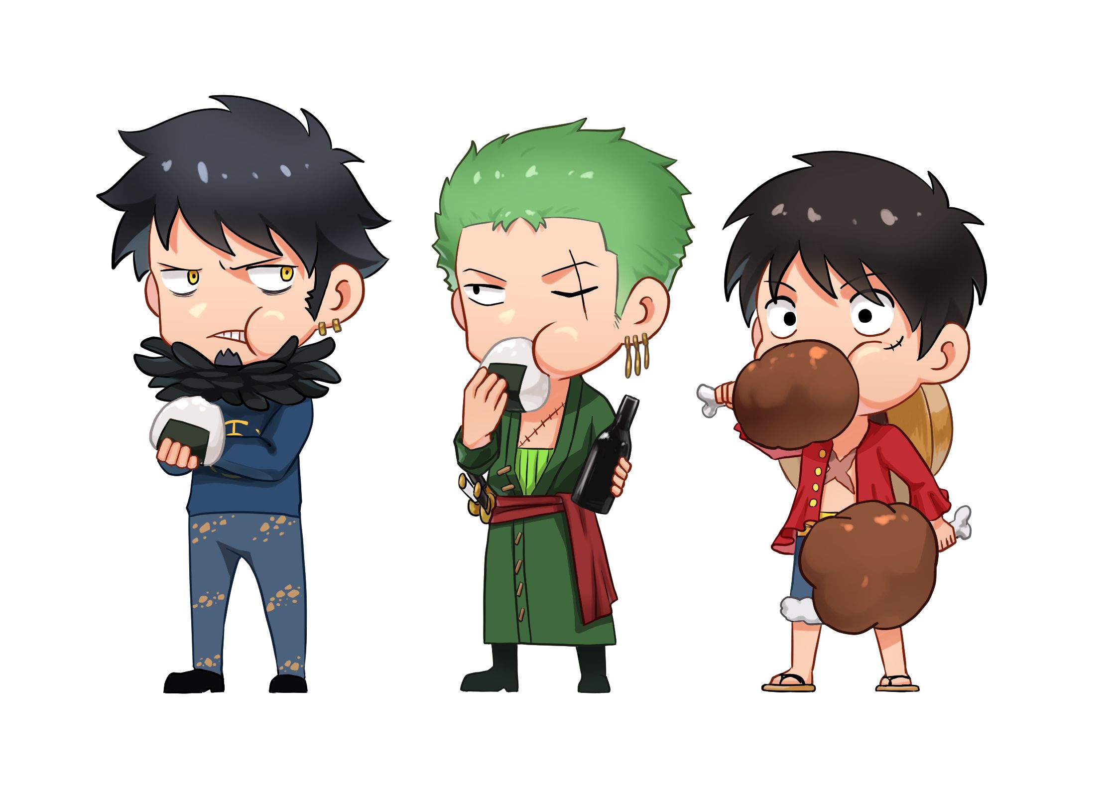 2229x1614 One Piece Chibi Trio: Luffy, Zoro & Law
