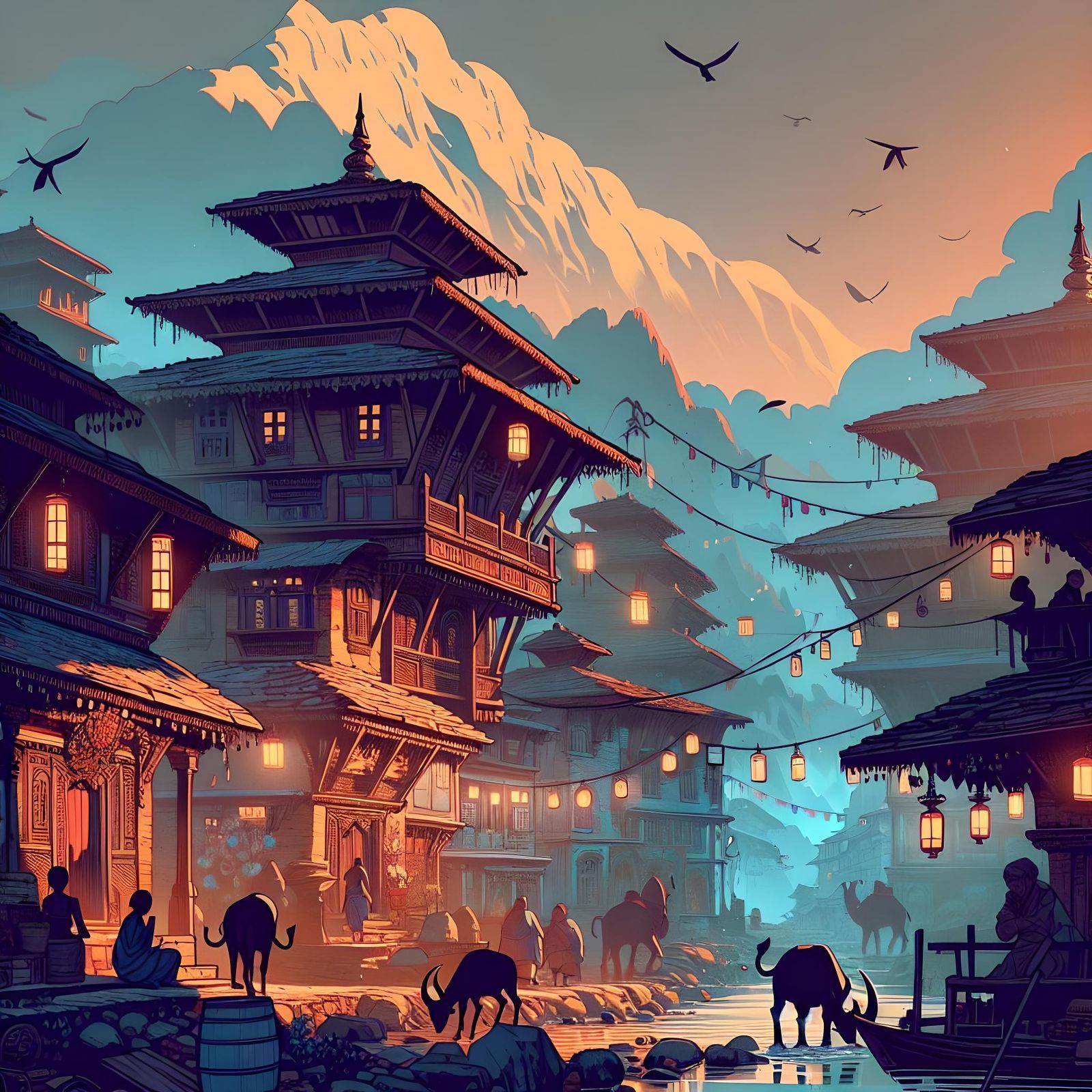 1600x1600 Nepali Scene in Manga Anime Style Wallpaper