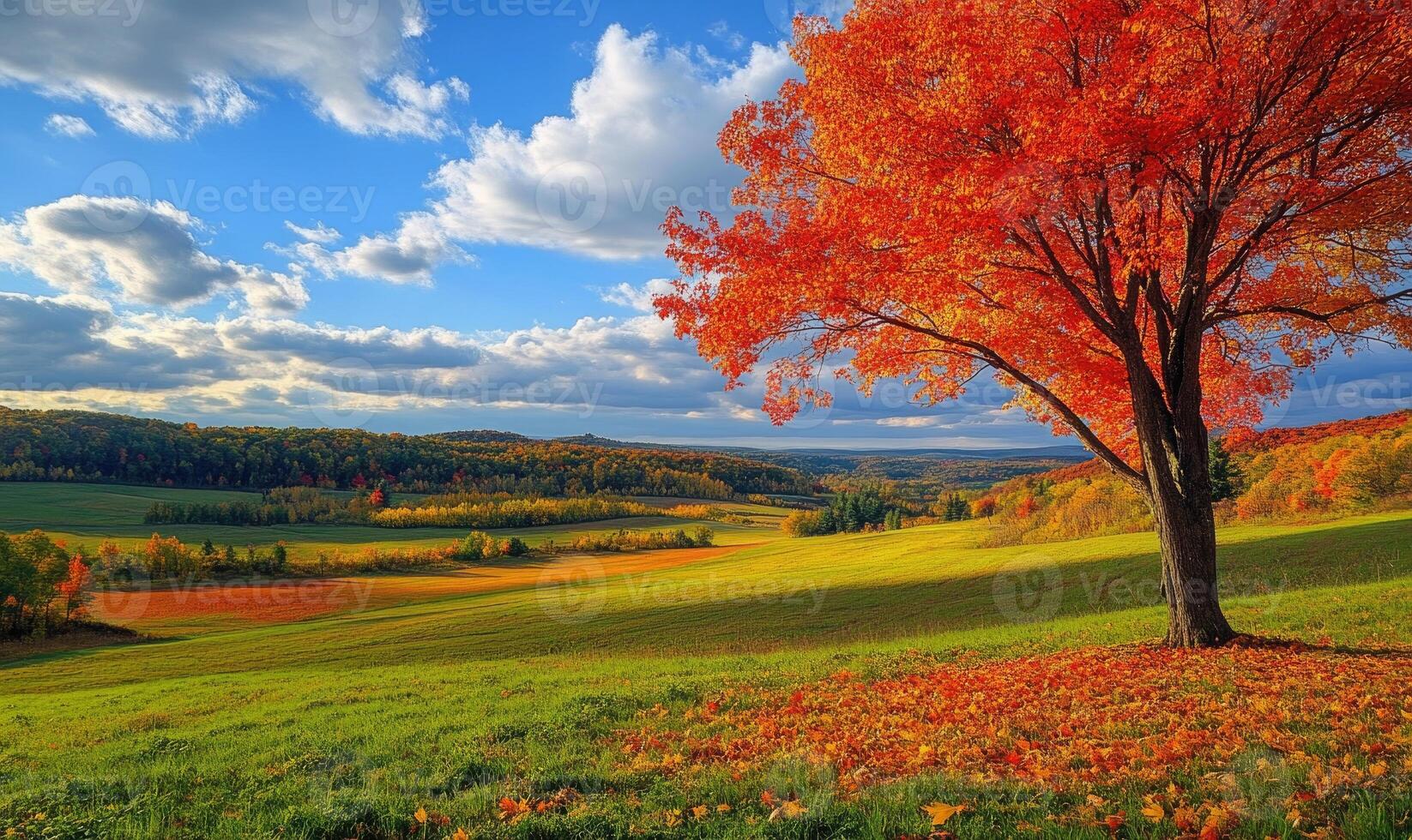 1646x980 Scenic fall scenery, open field, colorful trees, distant mountains