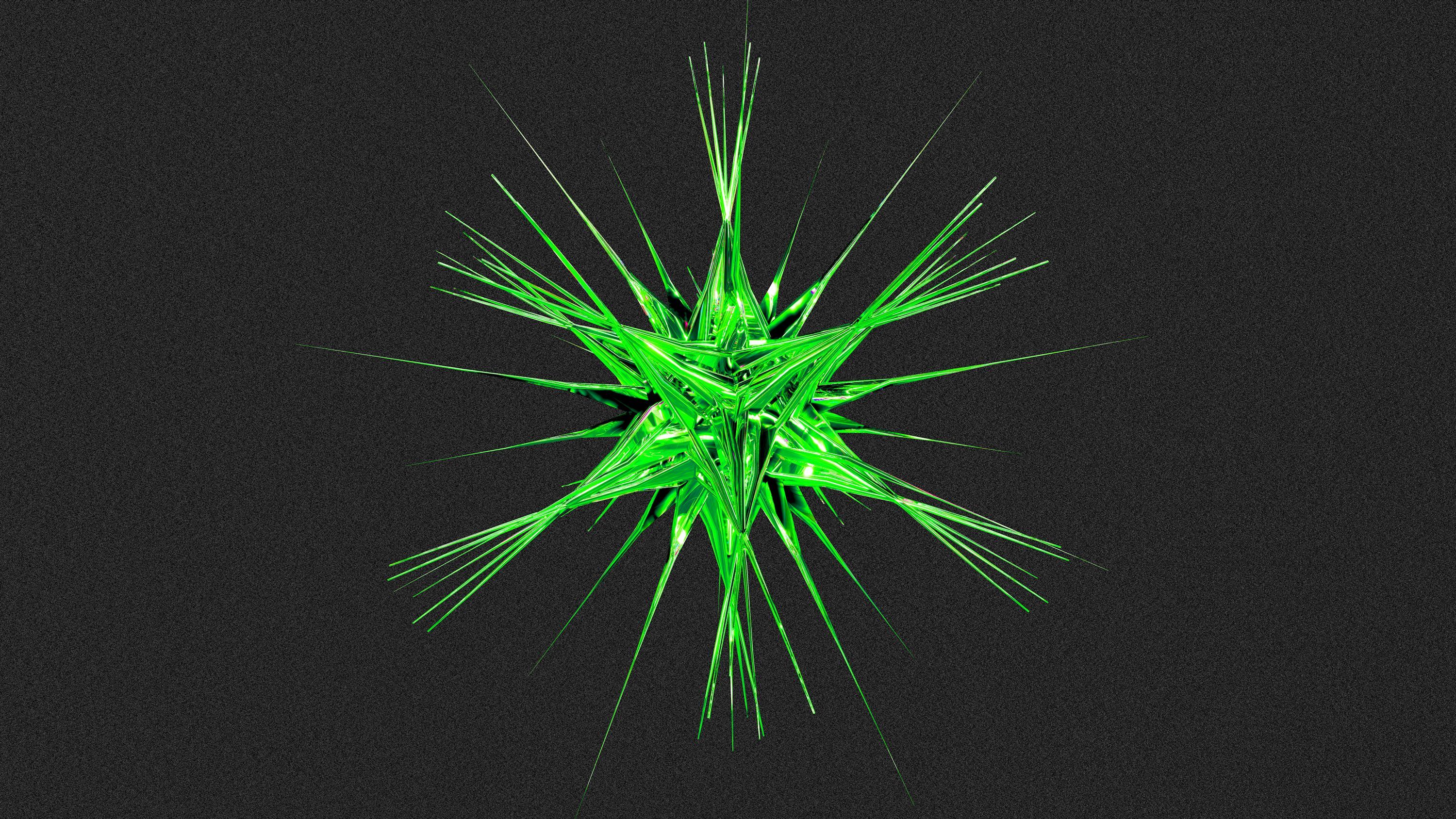 3000x1688 A green, spiky fractal design on black