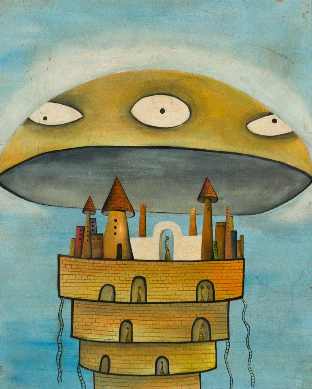 1000x1245 Xul Solar (Argentine 1887 1963), Ciudad Volante, Watercolor On Paperboard, Framed Under Glass