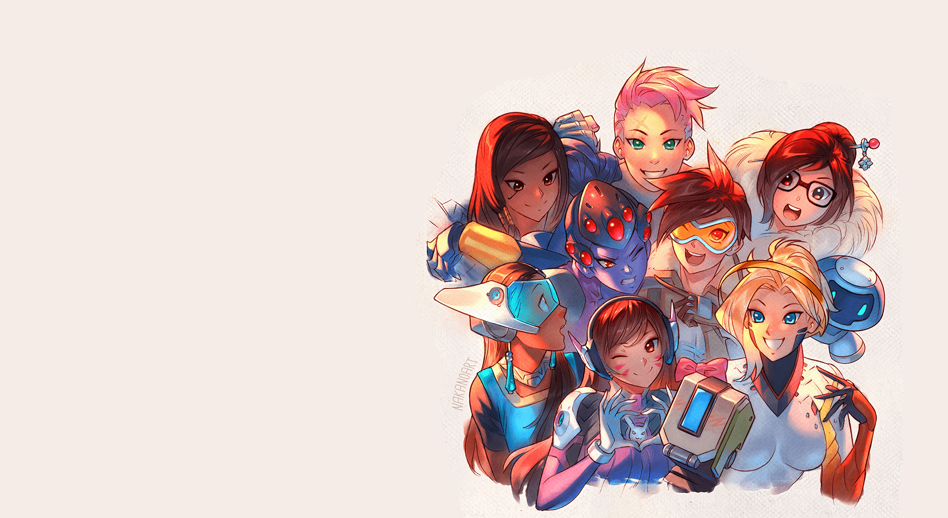 1920x1050 Overwatch Legends United: HD Wallpaper Featuring Mercy, D.Va, and Friendsx1050