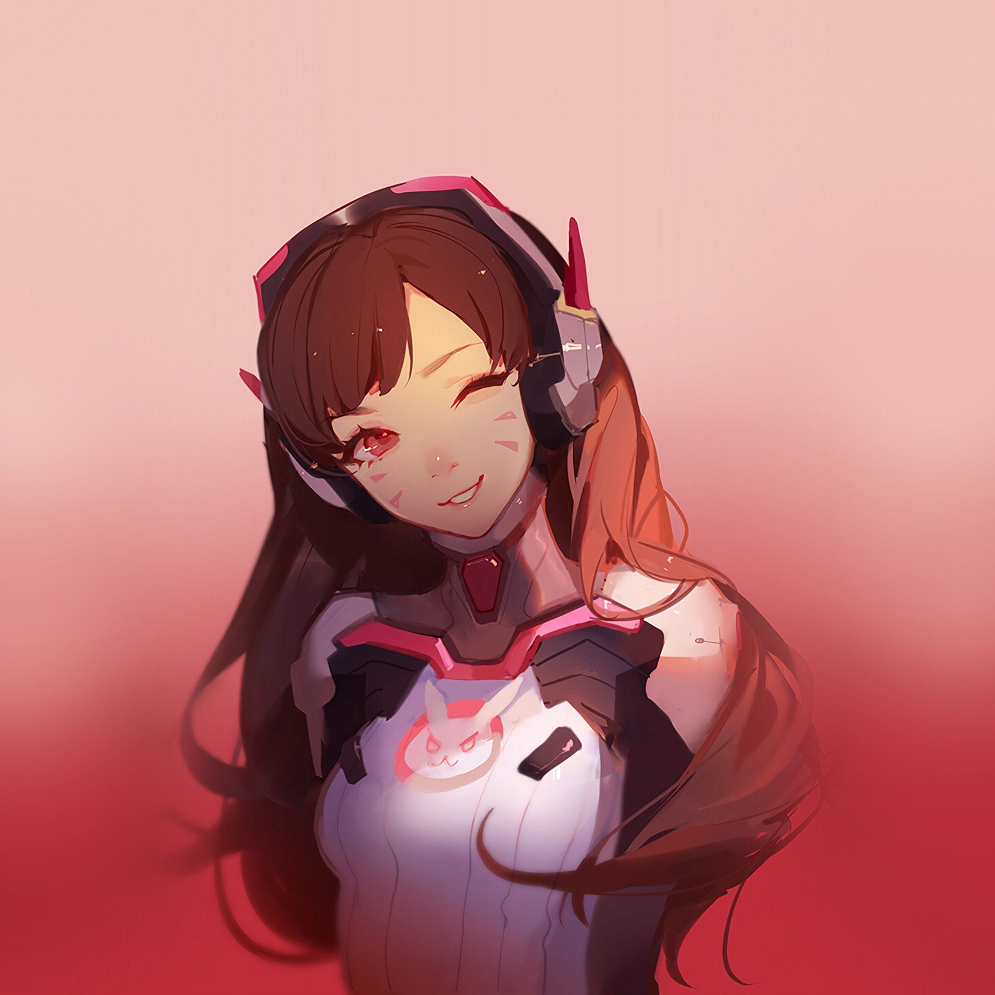 2048x2048 Dva Overwatch Cute Anime Game Art Illustration Red iPad Air Wallpaper Free Download