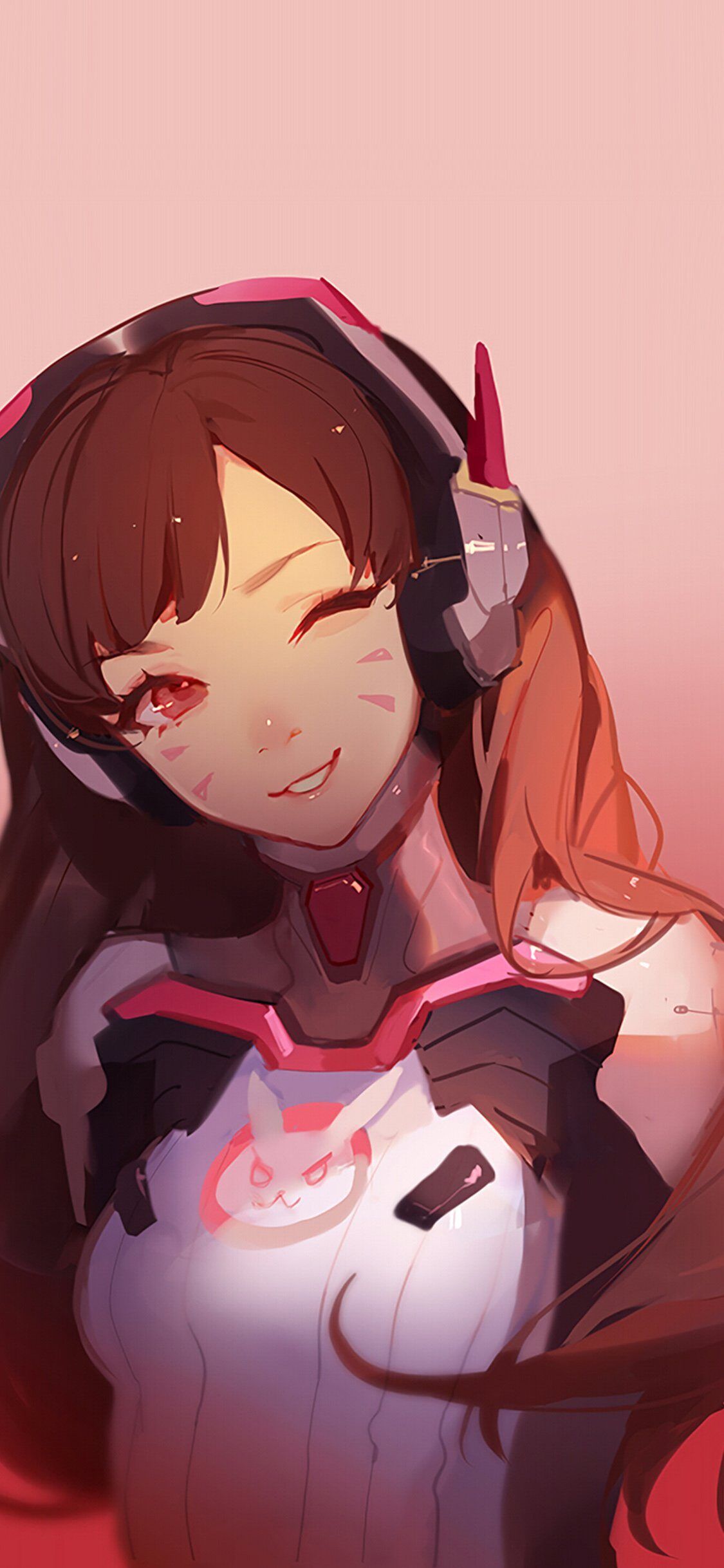1125x2436 Dva Overwatch Cute Anime Game Art Illustration Red iPhone Wallpaper