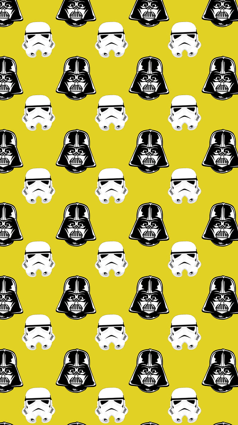 800x1425 Star Wars, Darth Vader, stormtrooper, pattern, yellow, yellow background, HD phone wallpaper