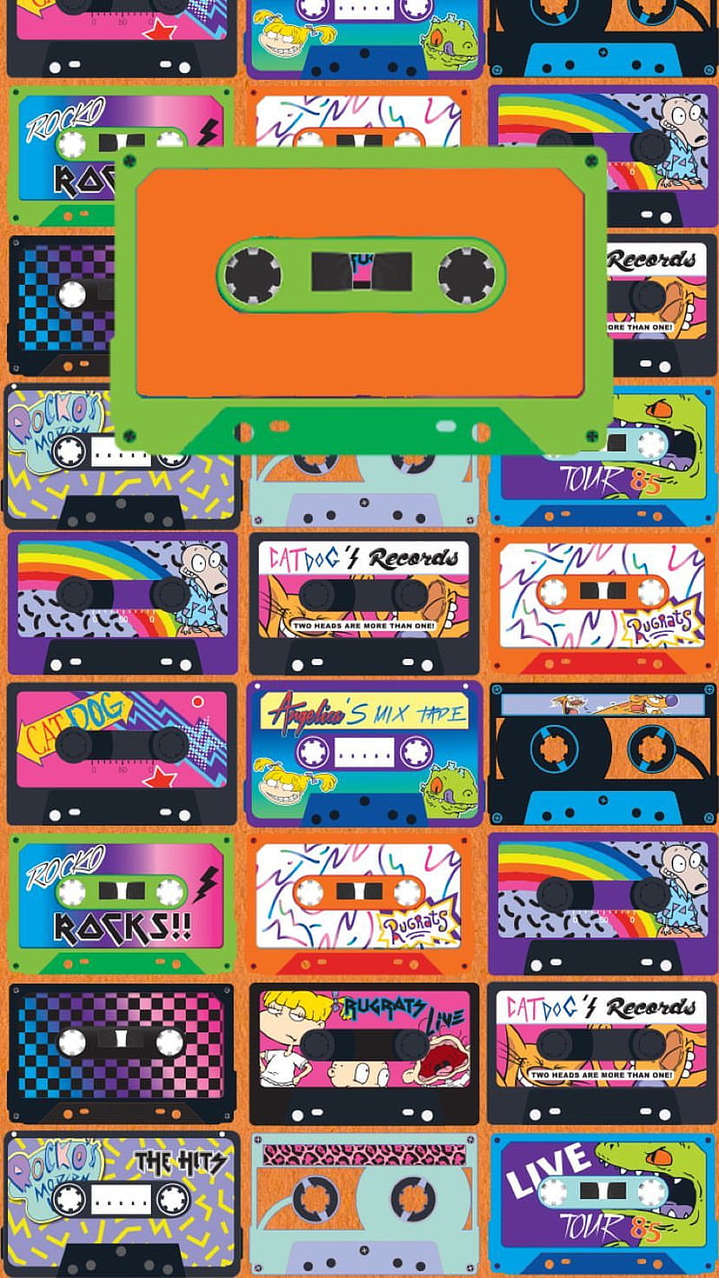 800x1422 90s Nickelodeon, 90scartoon, cassettetapes, HD phone wallpaper