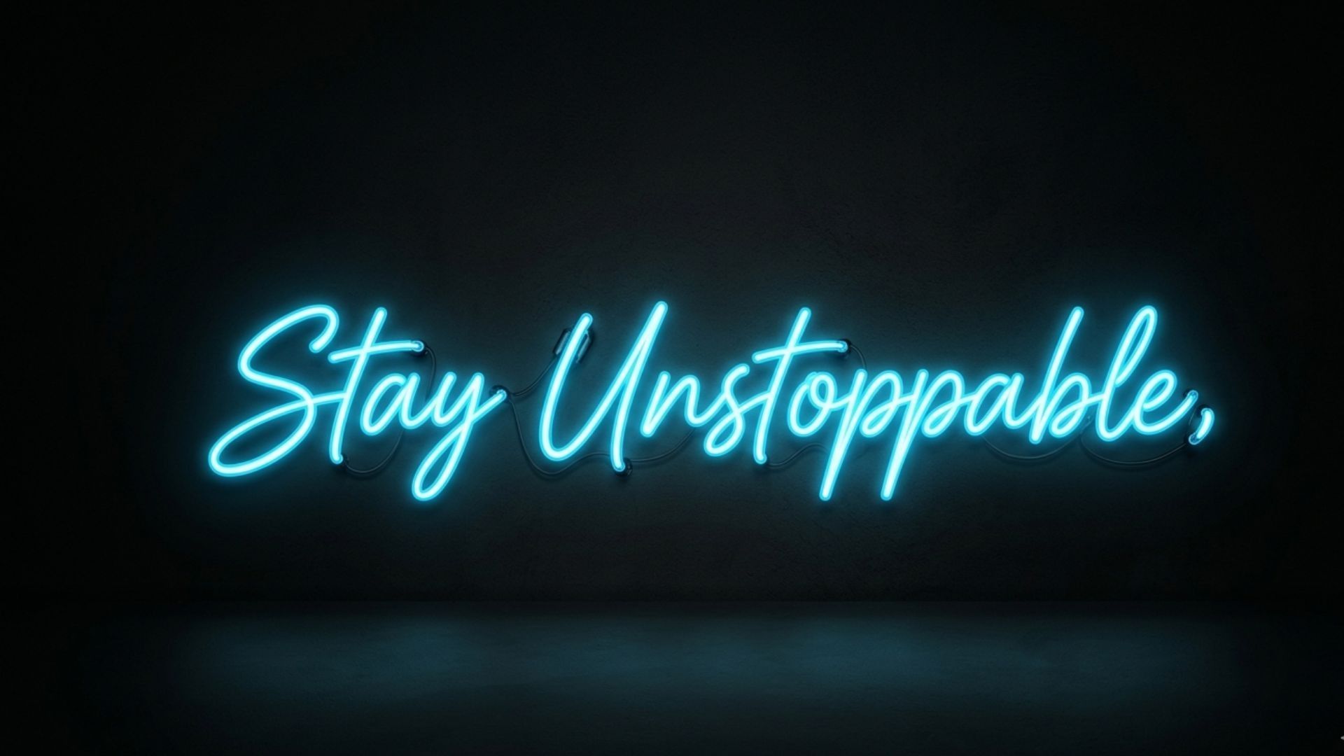 1920x1080 Neon blue quote saying stay unstoppable on dark background HD Motivational Wallpaper