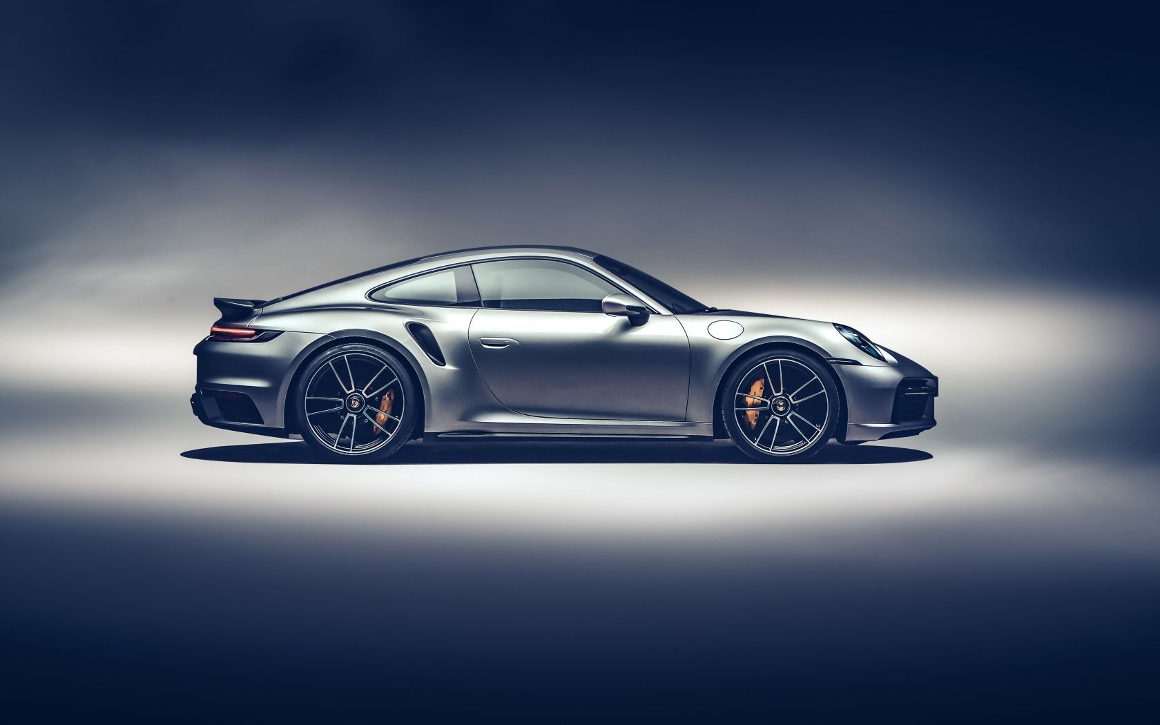 1680x1050 Silver Porsche 911 Turbo S 2020 car side view on gray background Desktop wallpaper 1680x1050