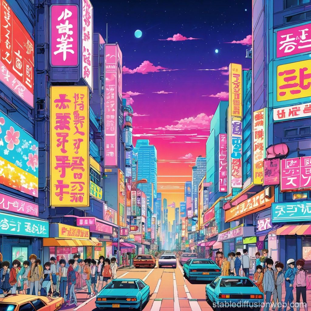 1024x1024 City Pop Illustration. Stable Diffusion Online