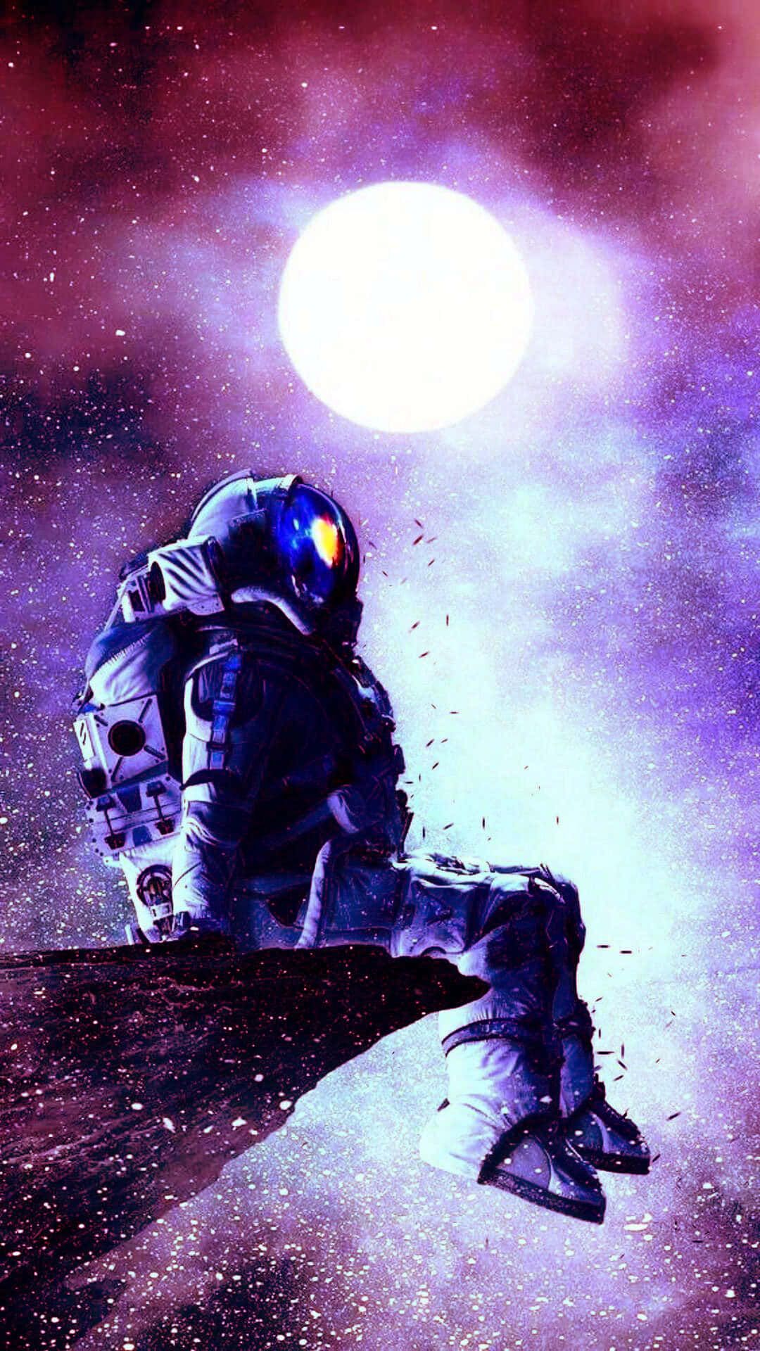1080x1920 Download iPhone XR Space Astronaut Sitting On Cliff Wallpaper