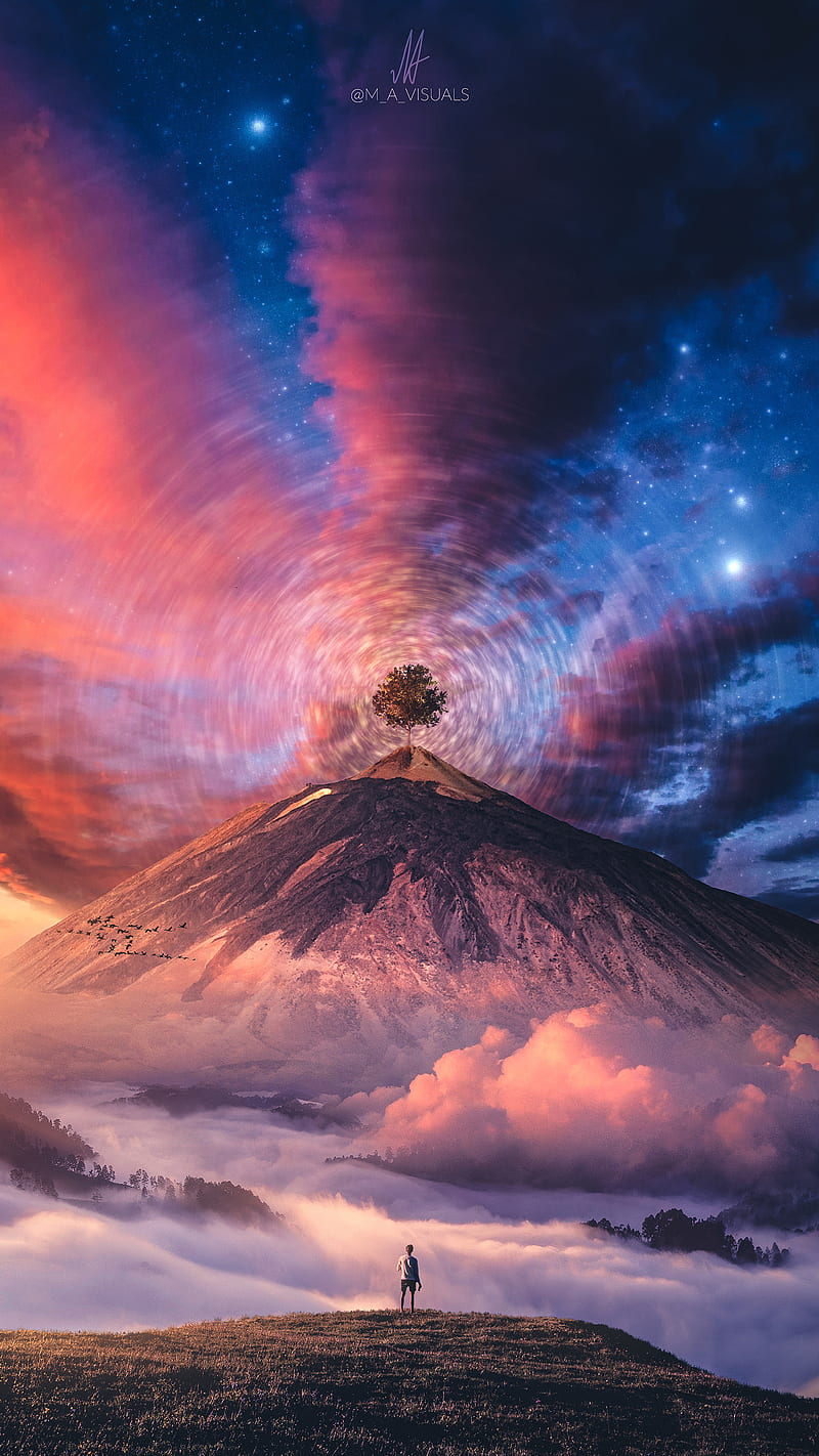 800x1422 Art of God, M_A_Visuals, alone, bonito, blue, clouds, colorful, cosmic, dream, HD phone wallpaper