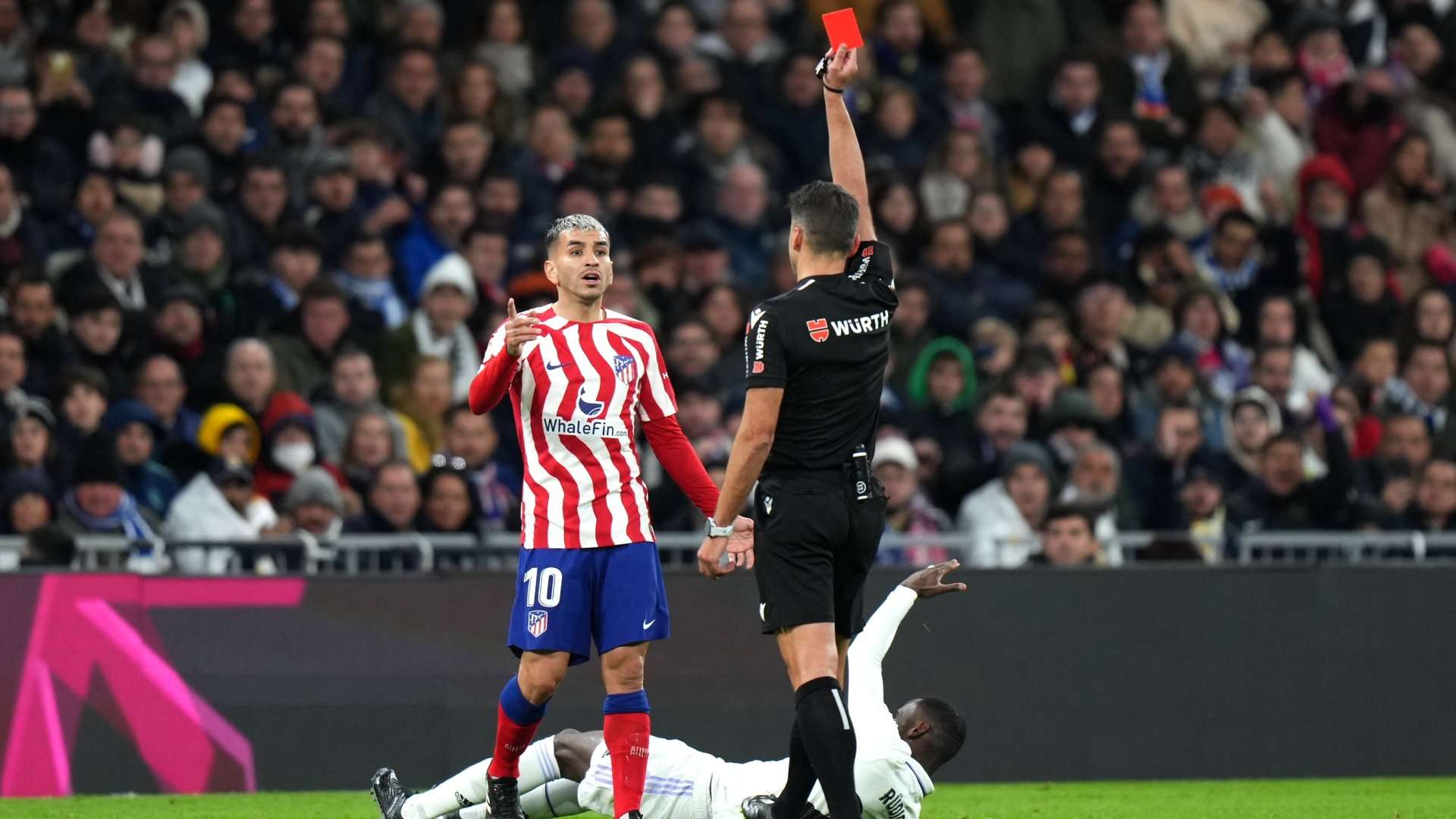 1920x1080 WATCH: Angel Correa Red Carded After Real Madrid Defender Antonio Rudiger Falls Dramatically From Contact To Chest. Goal.com English Oman
