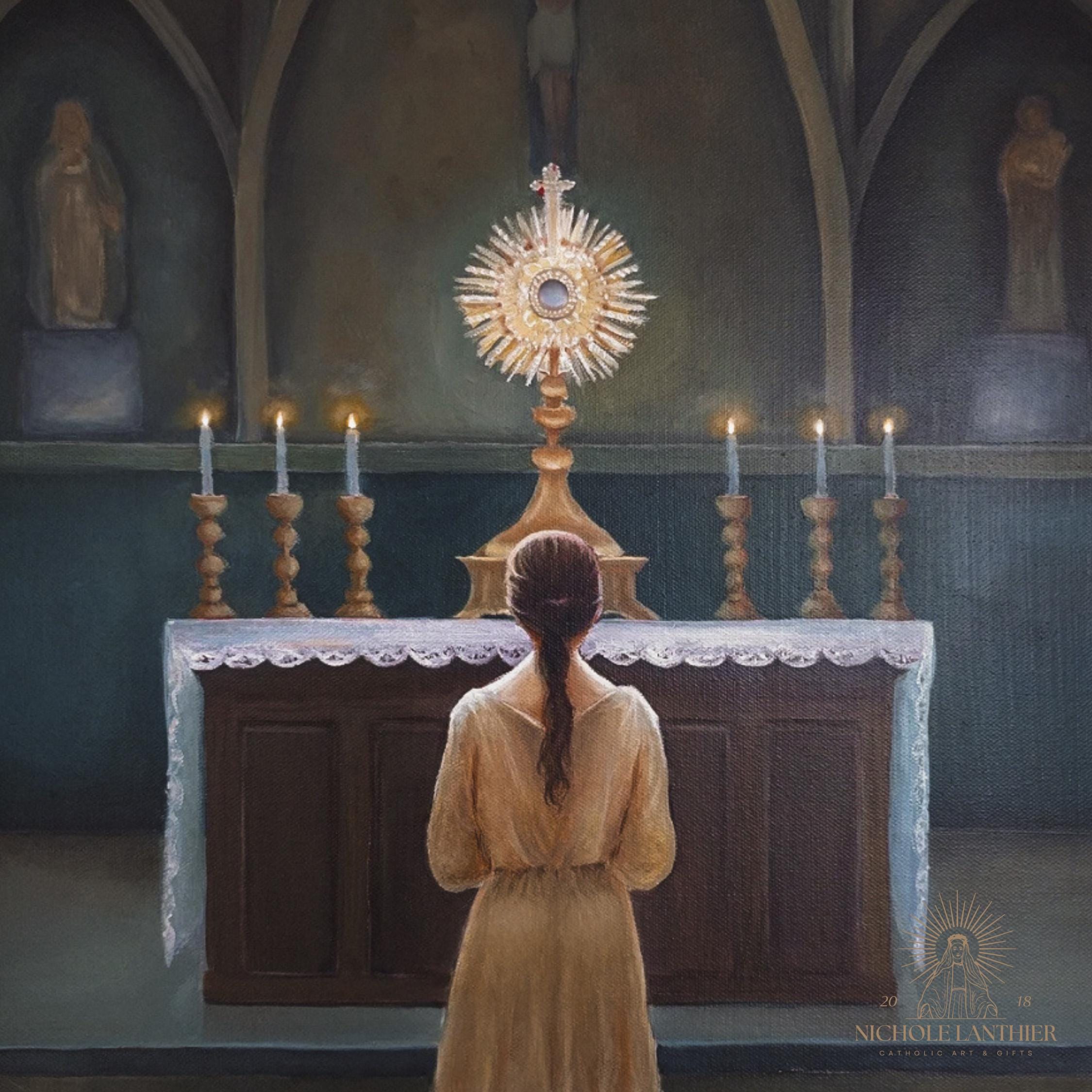 2250x2250 Woman in Adoration Print, Eucharistic Adoration, Catholic Art, Catholic Woman, Virgin Mary Art, Catholic Gift, Catholic Gift, ACTS Retreat