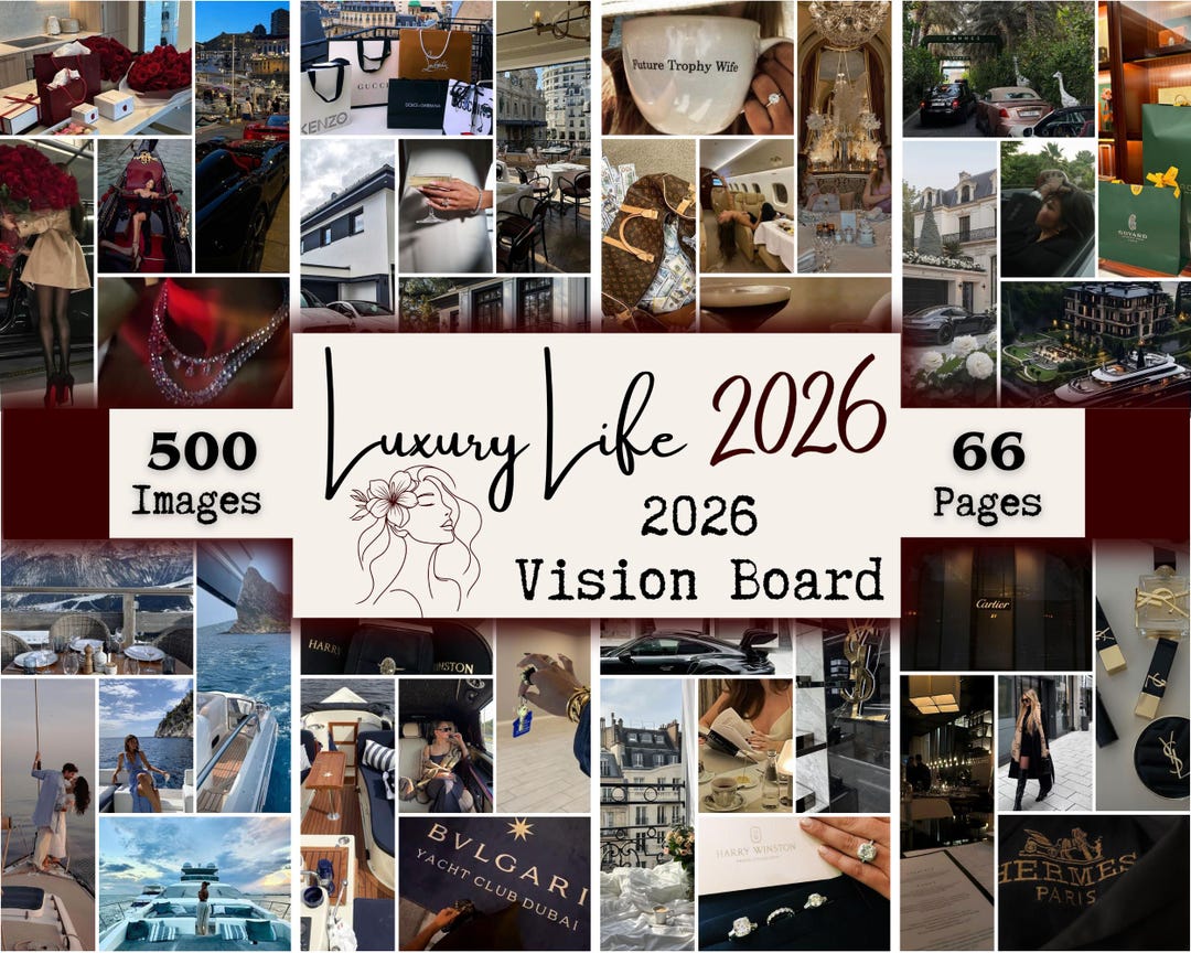 1080x864 Luxury Life Vision Board Printables & Quotes for Woman, Attract Wealth and Prosperity, Money Attraction, Manifestation