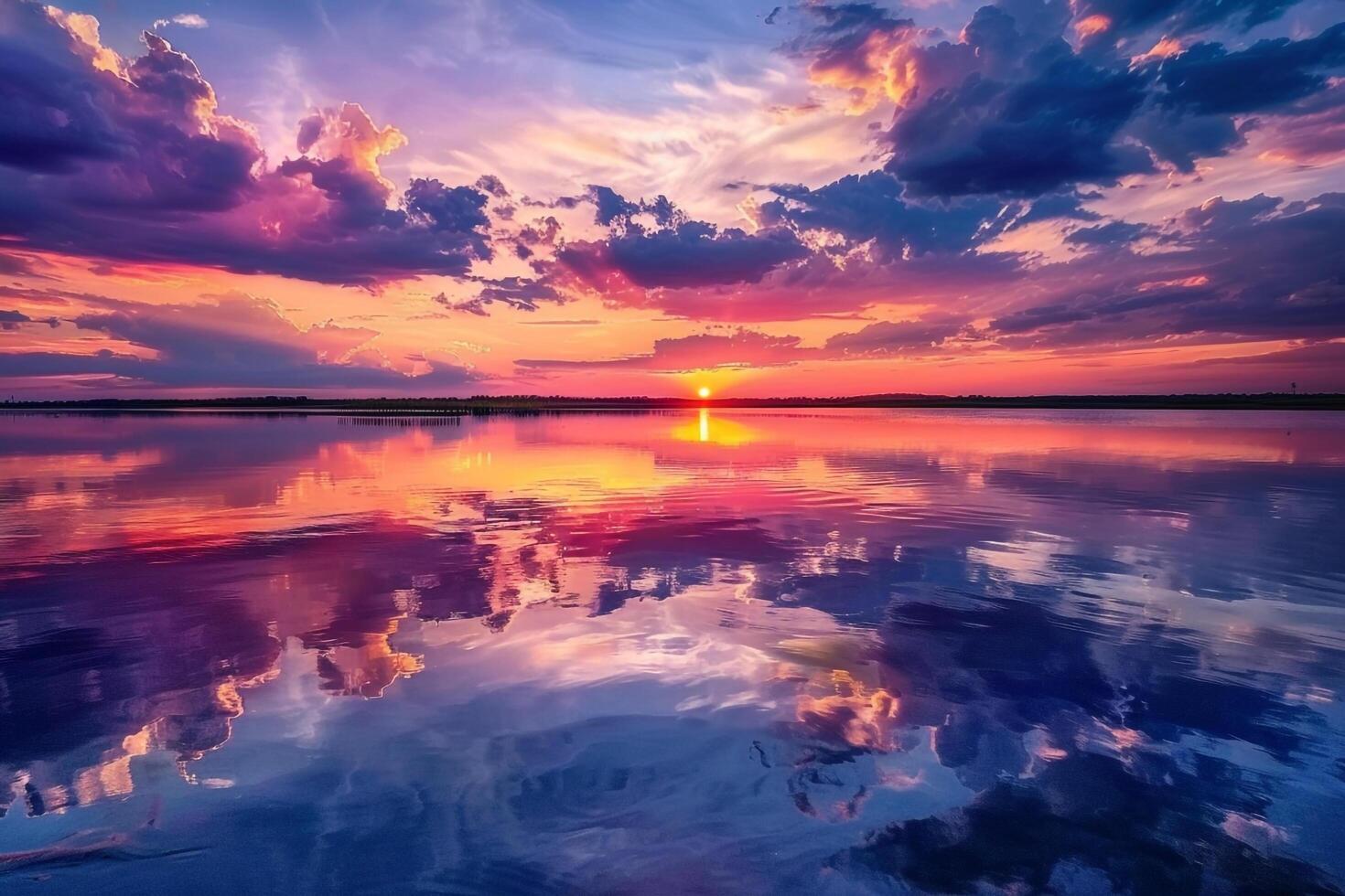 1470x980 Colorful Sunset over Lake with Clouds Reflected in Water Background
