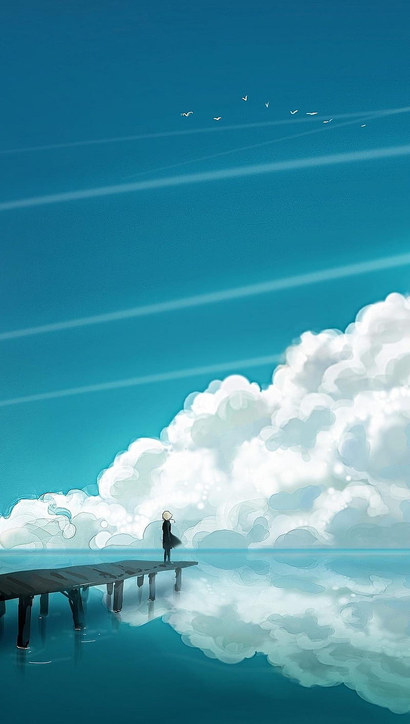 800x1410 Cloud Surface, anime, cloud, fantasy, mythic, surface, water, HD phone wallpaper
