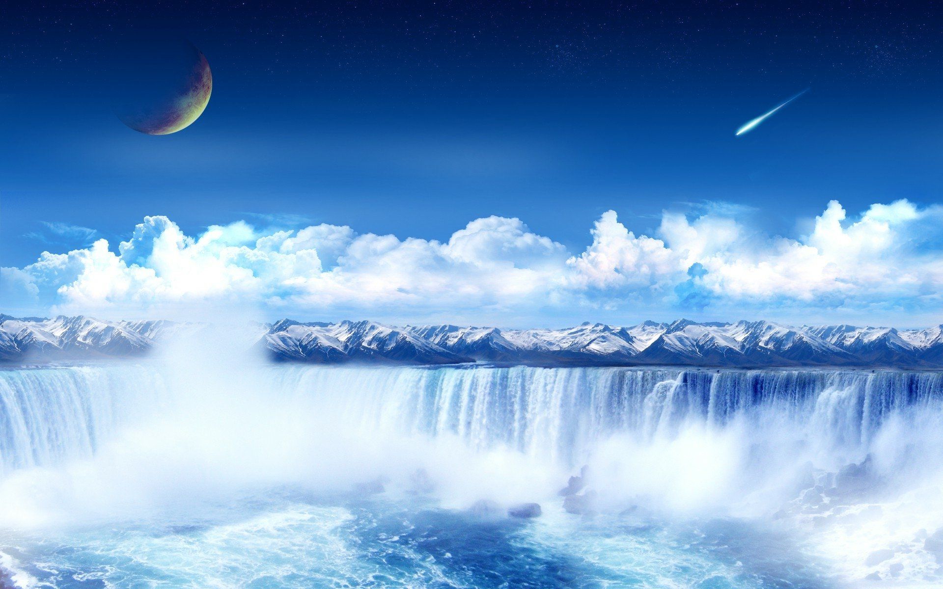 1920x1200 Celestial Waterfall: An HD Wallpaper of Fantasy Skiesx1200