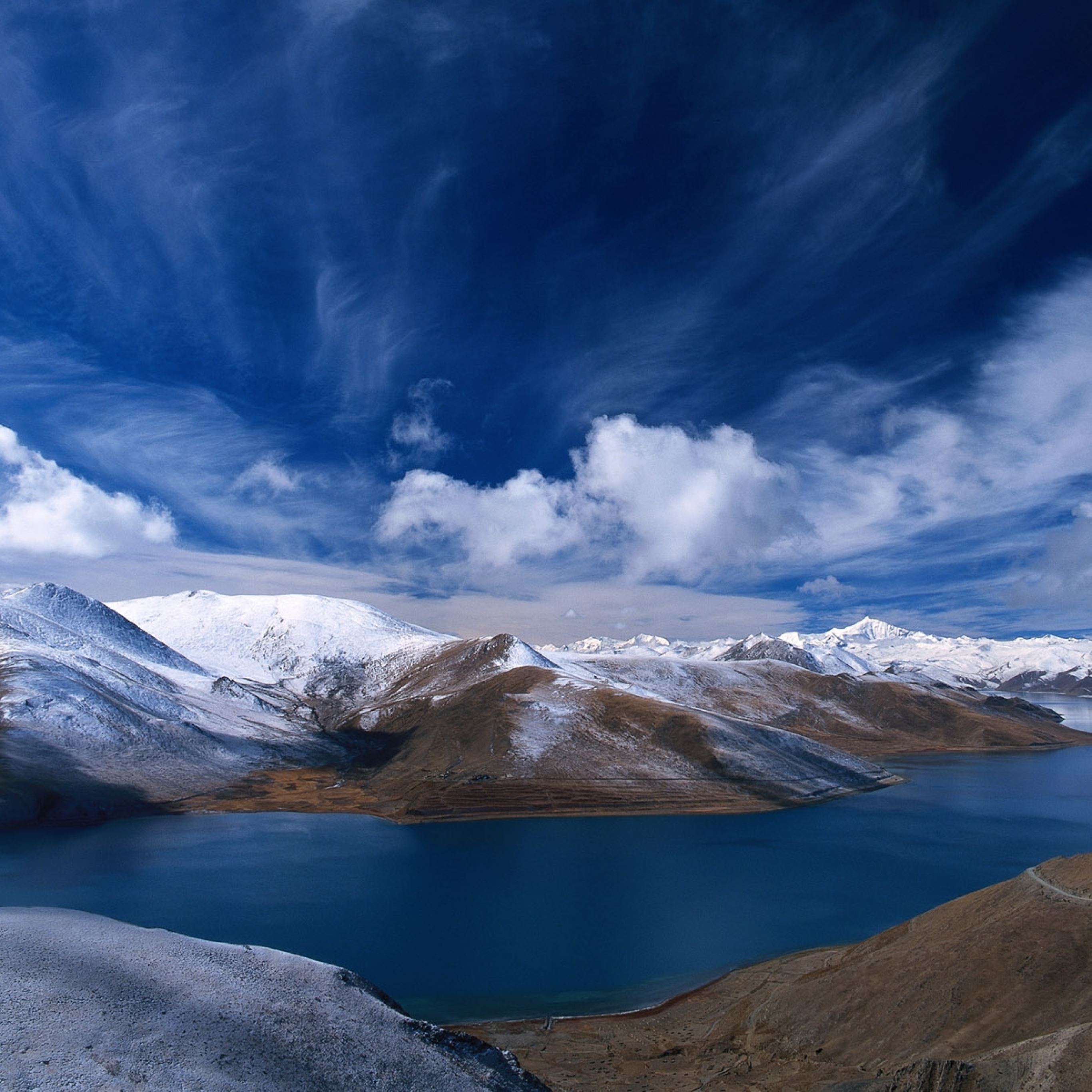 2732x2732 Sky mountains hills river clouds bends water iPad Pro Wallpaper Free Download