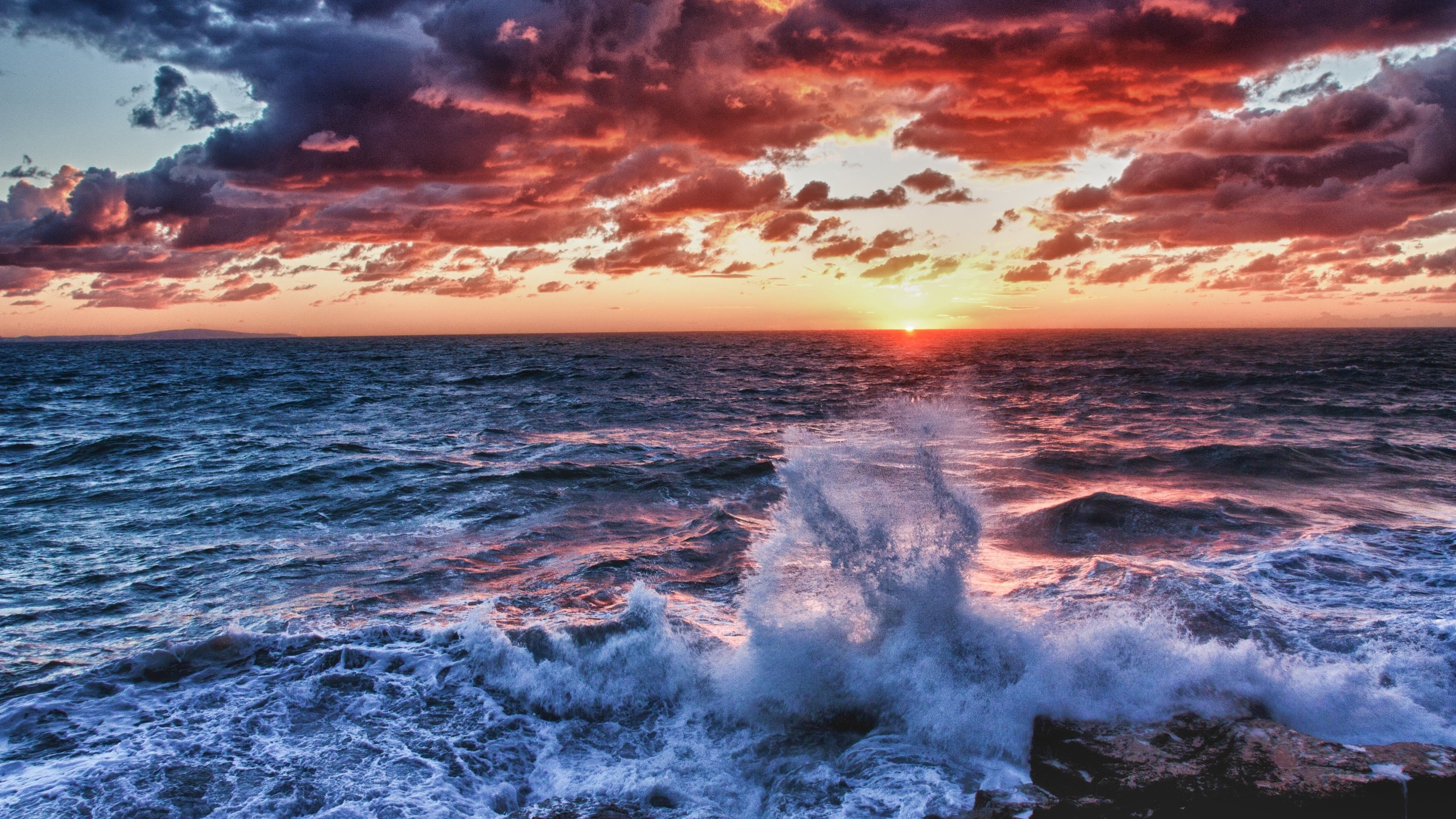 3840x2160 nature, Sea, Water, Waves, HDR, Sunset, Clouds Wallpaper HD / Desktop and Mobile Background