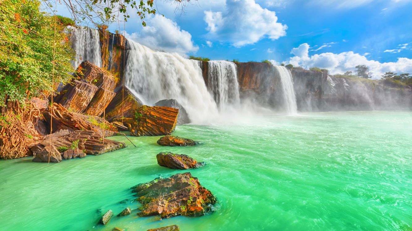 1333x750 Wallpaper Waterfalls Under Blue Sky and White Clouds During Daytime, Background Free Image