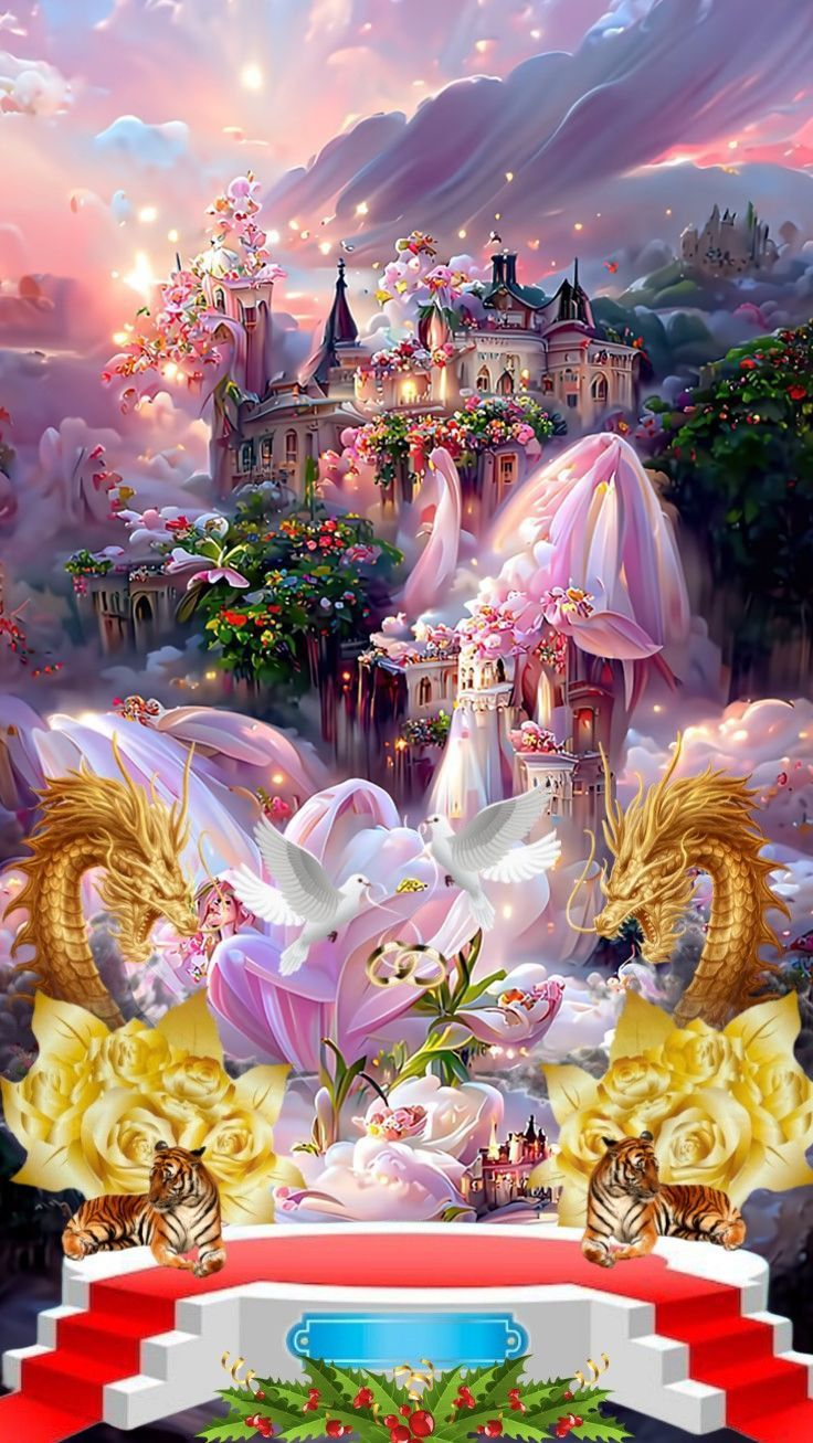 736x1307 Dreamy Castle in the Sky with Flowers and Birds. Ibong adarna background, Princess background for editing, နီကျား wallpaper