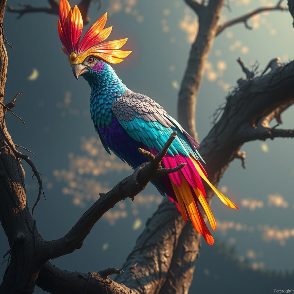 1024x1024 Iridescent Ibong Adarna Perched on a Tree