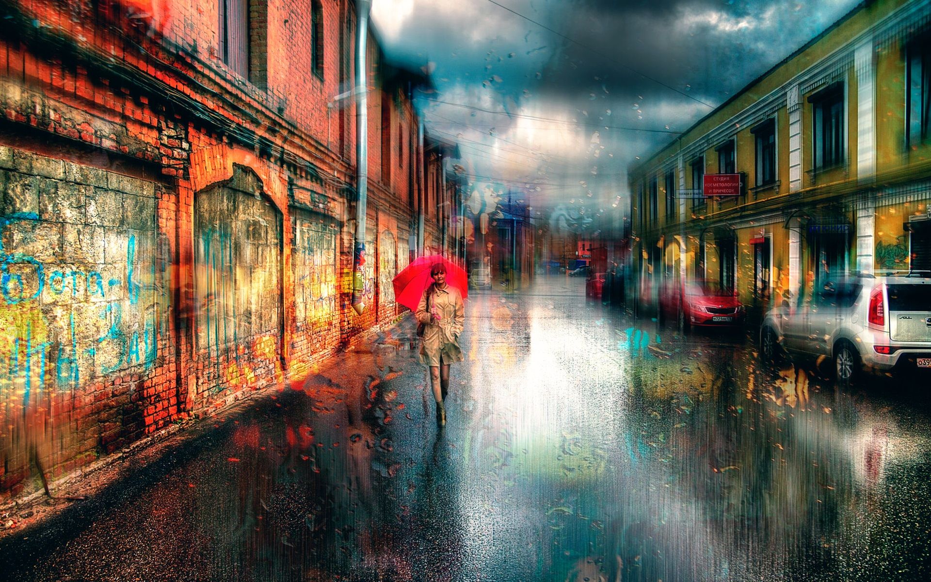 1920x1200 Wallpaper Saint Petersburg, girl, umbrella, rainy day, dream style 1920x1200 Picture, Image