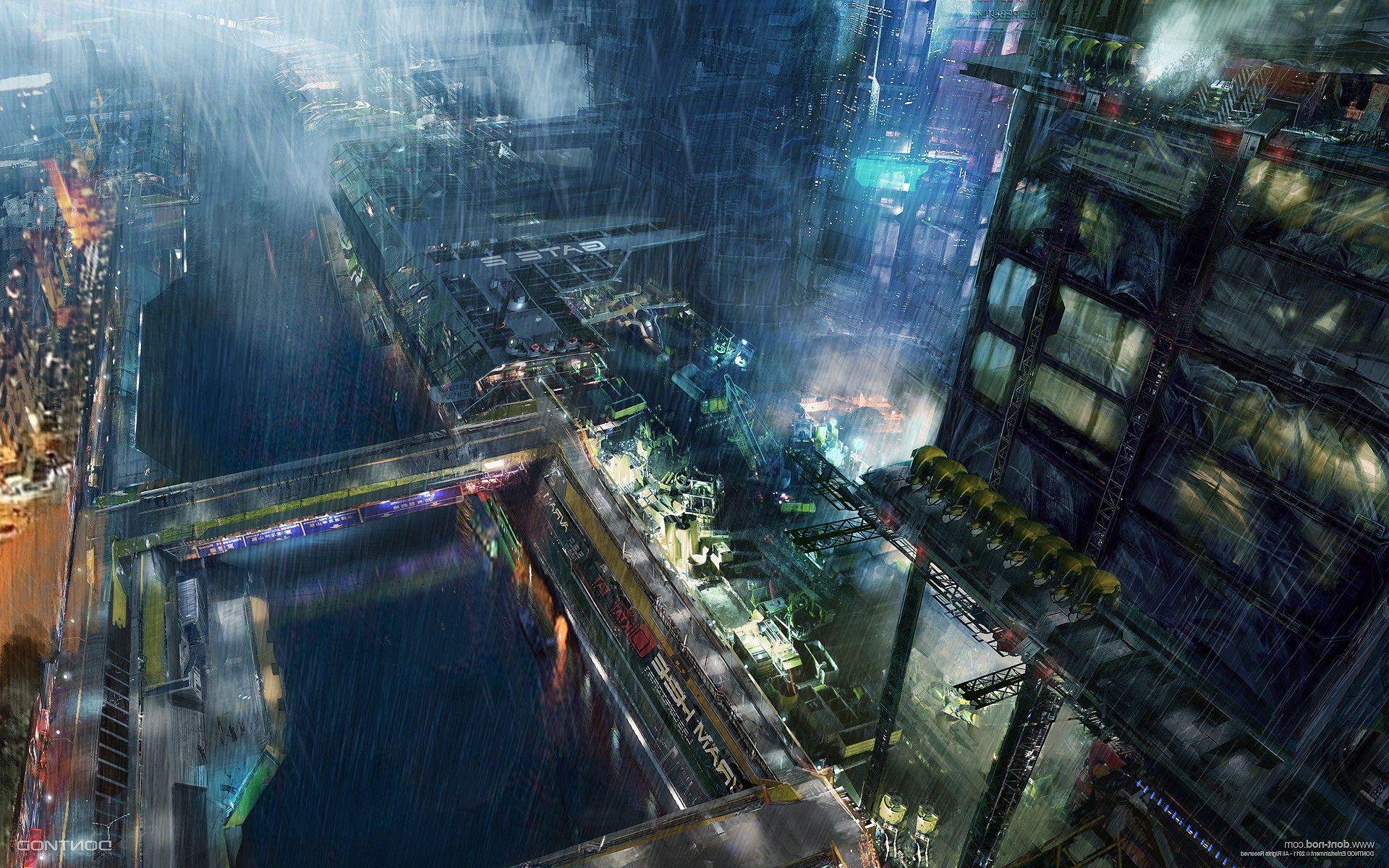 1920x1200 fantasy Art, Cyberpunk, Rain Wallpaper HD / Desktop and Mobile Background
