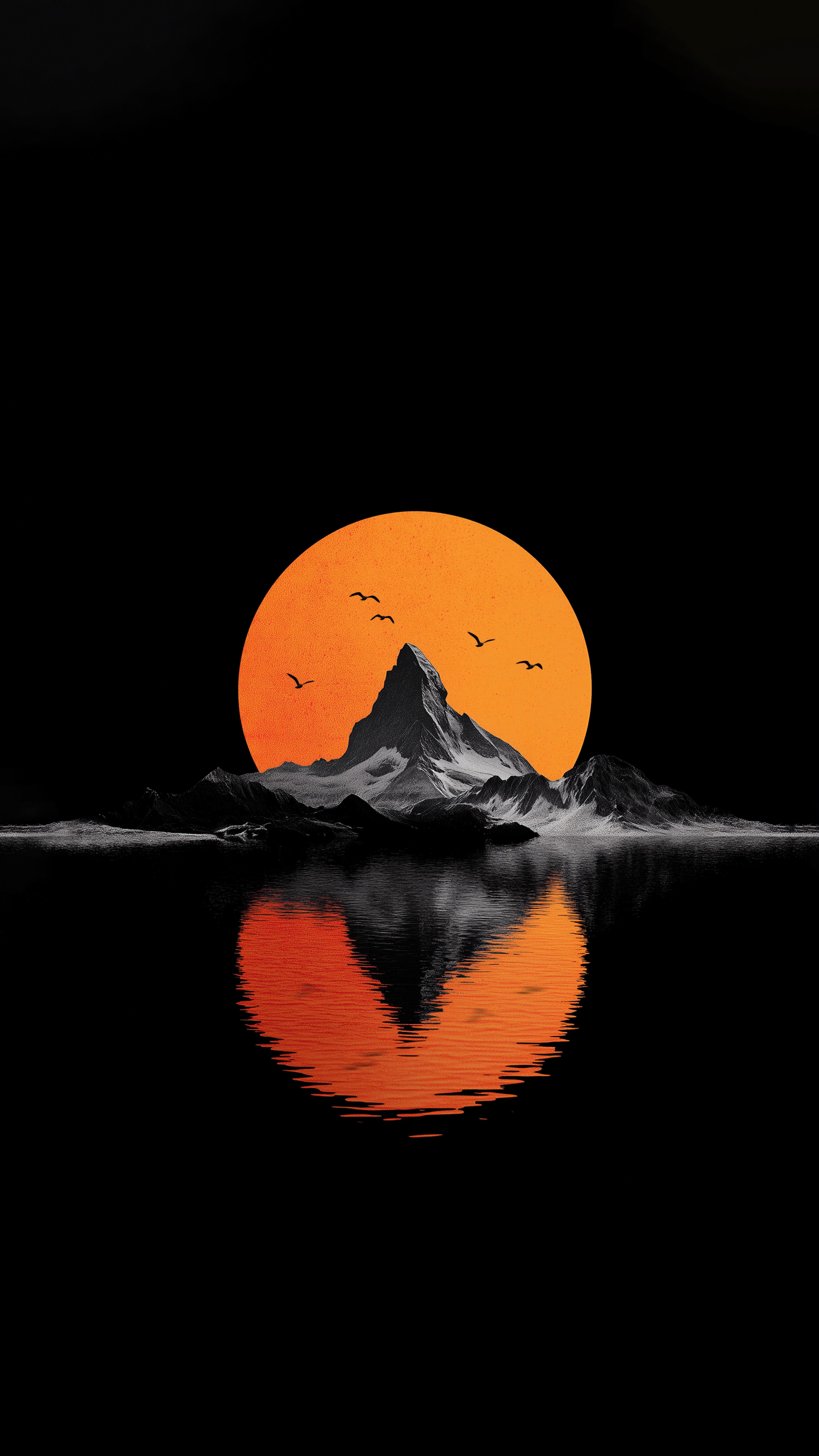 4320x7680 Minimalist Mountain Peak & Orange Sun Reflection Aesthetic Mobile Wallpaper