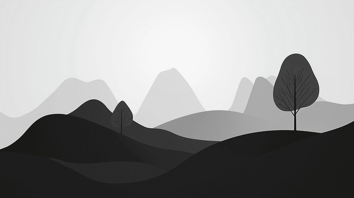 1214x681 Mountain Mural Wallpaper. Minimalist Black and Grey Landscape