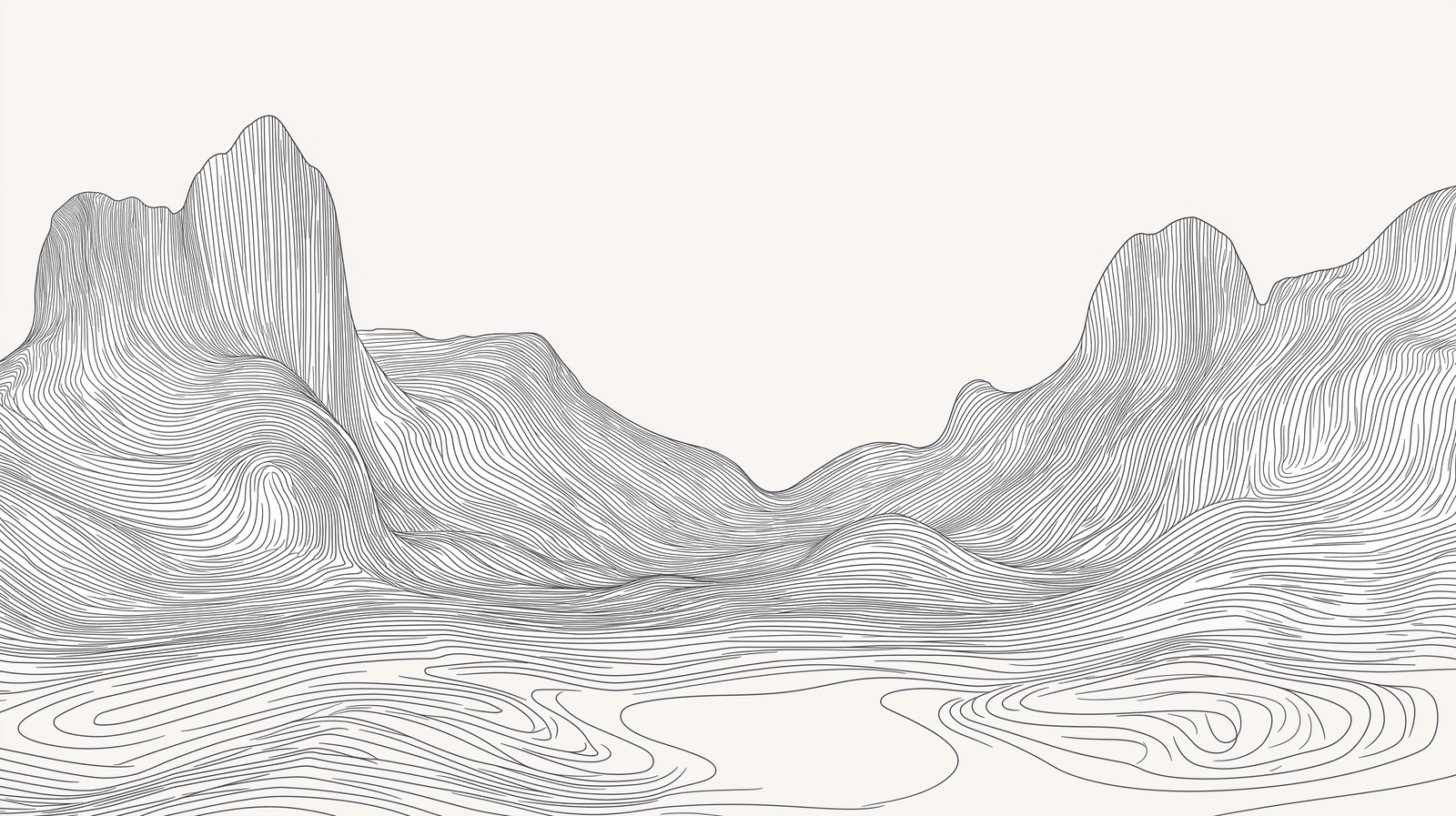 1600x897 Mural Wallpaper mountain minimalist. Sinuous contours in black and wh